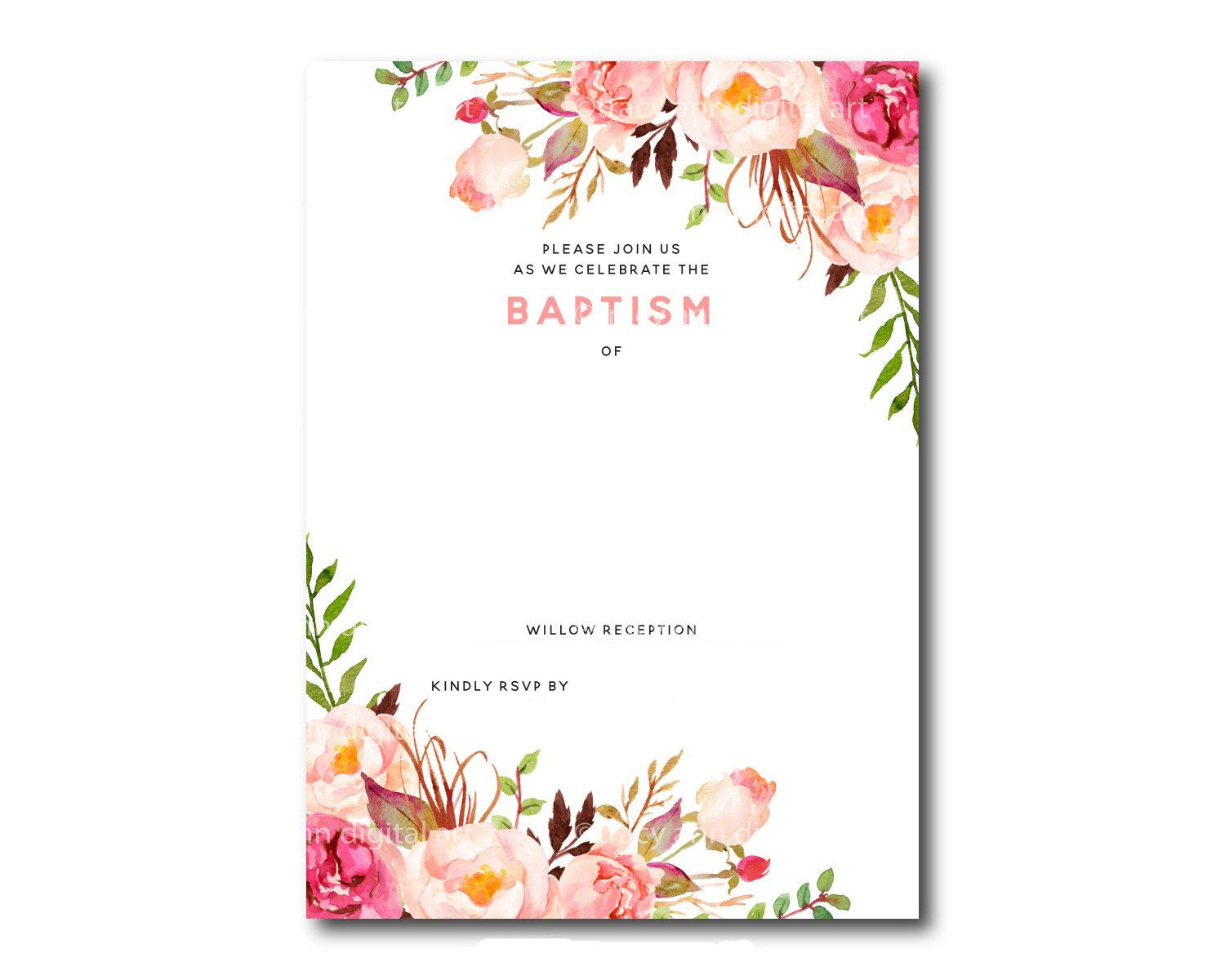 Awesome Free Template Free Printable Baptism Floral Invitation - Free Printable Baptism Greeting Cards