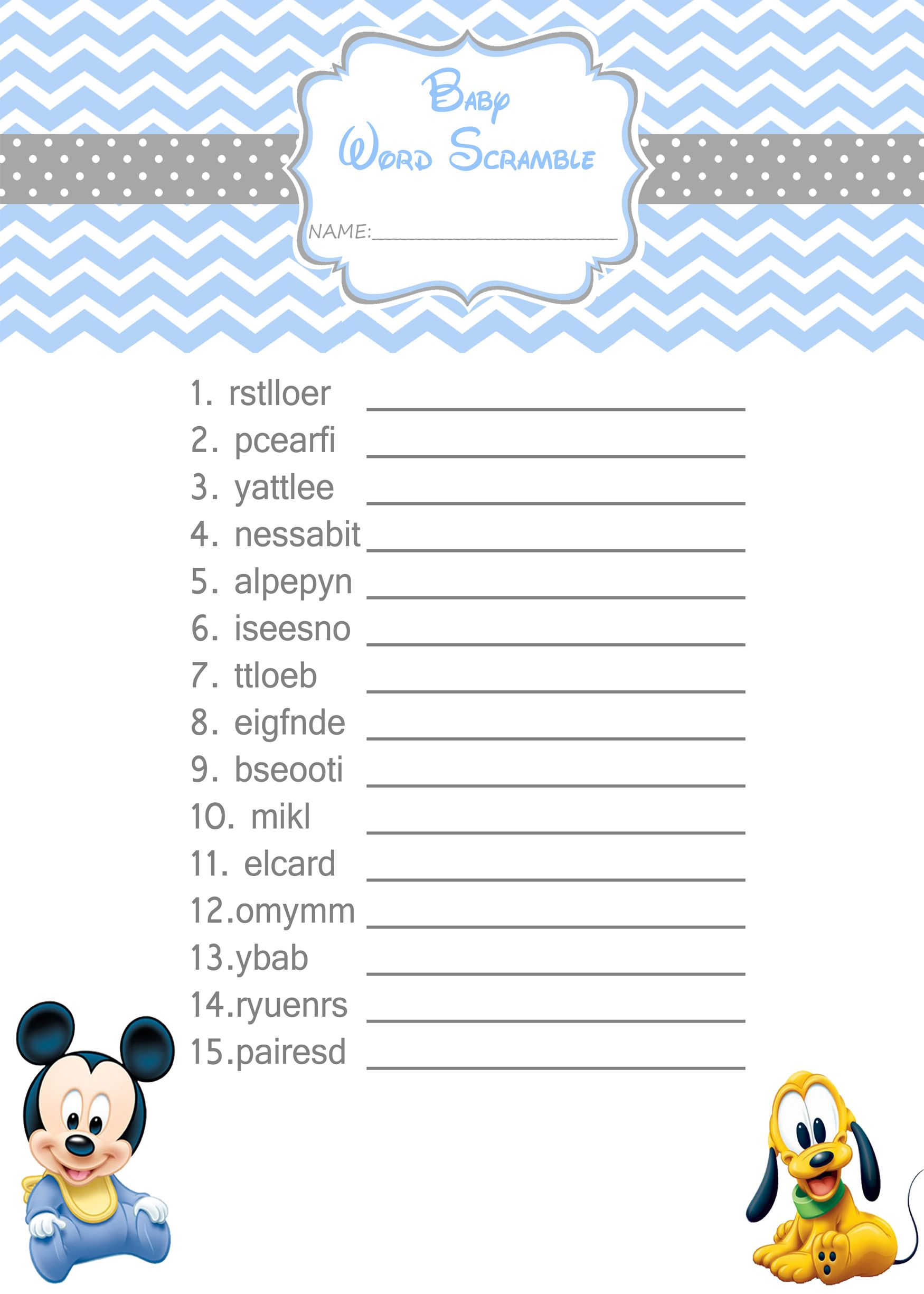 Baby Mickey Mouse Baby Shower Games - Word Scramble $3.99 | Baby - Free Printable Mickey Mouse Baby Shower Games