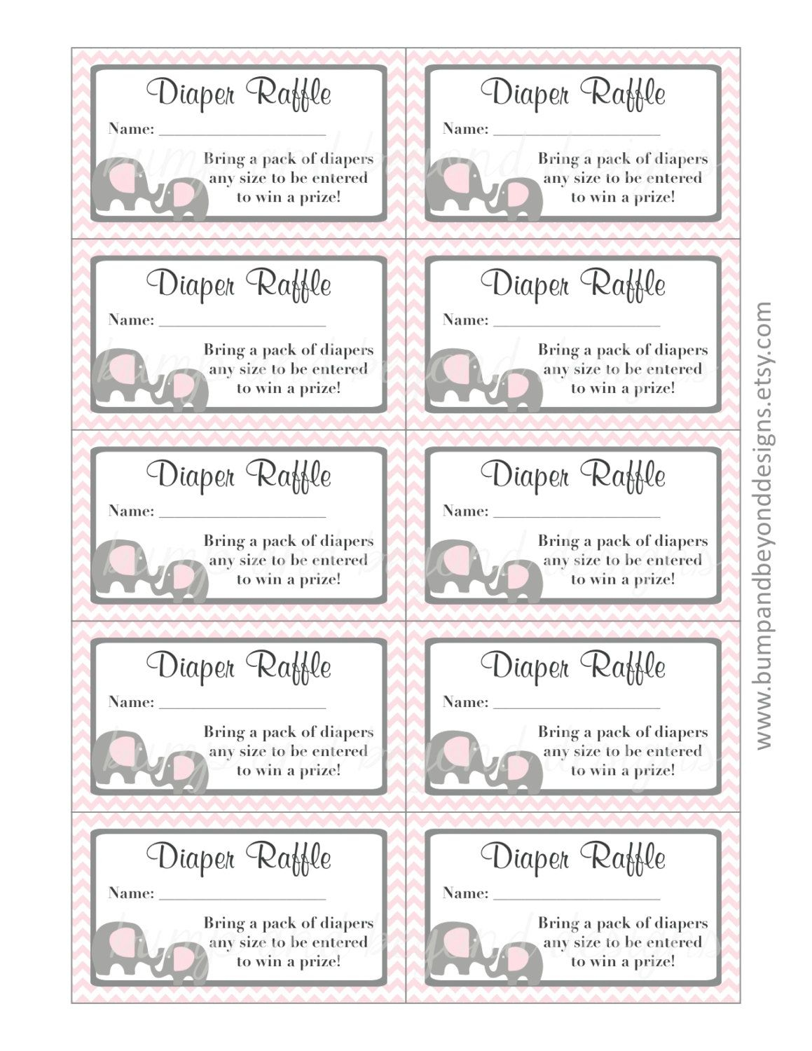 Baby Shower Diaper Raffle Ticket Printablebumpandbeyonddesigns - Free Printable Diaper Raffle Tickets Elephant