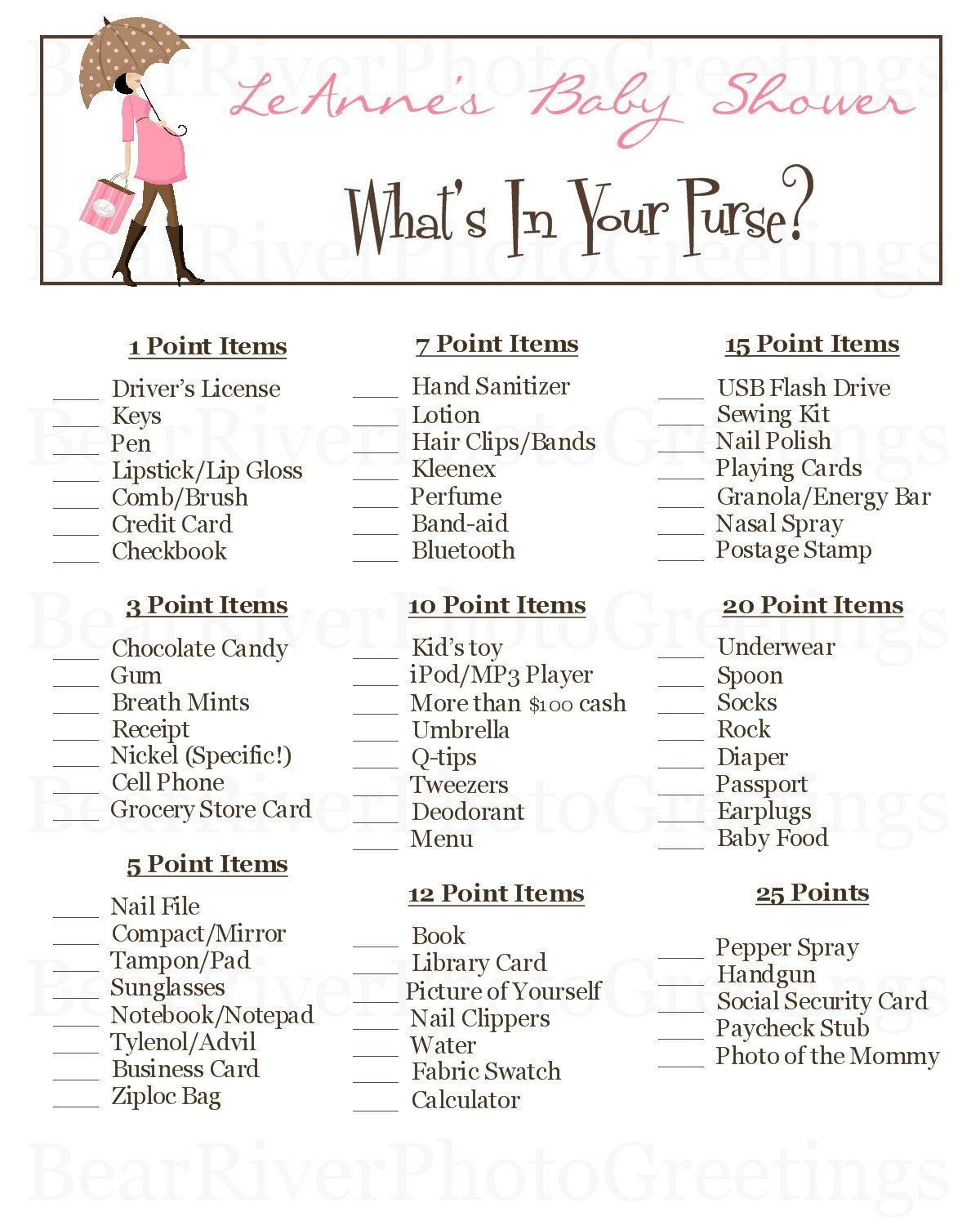 Baby Shower Games | Printable Baby Shower Game What&amp;#039;s In Your Purse - Free Printable Baby Shower Game What&amp;#039;s In Your Purse