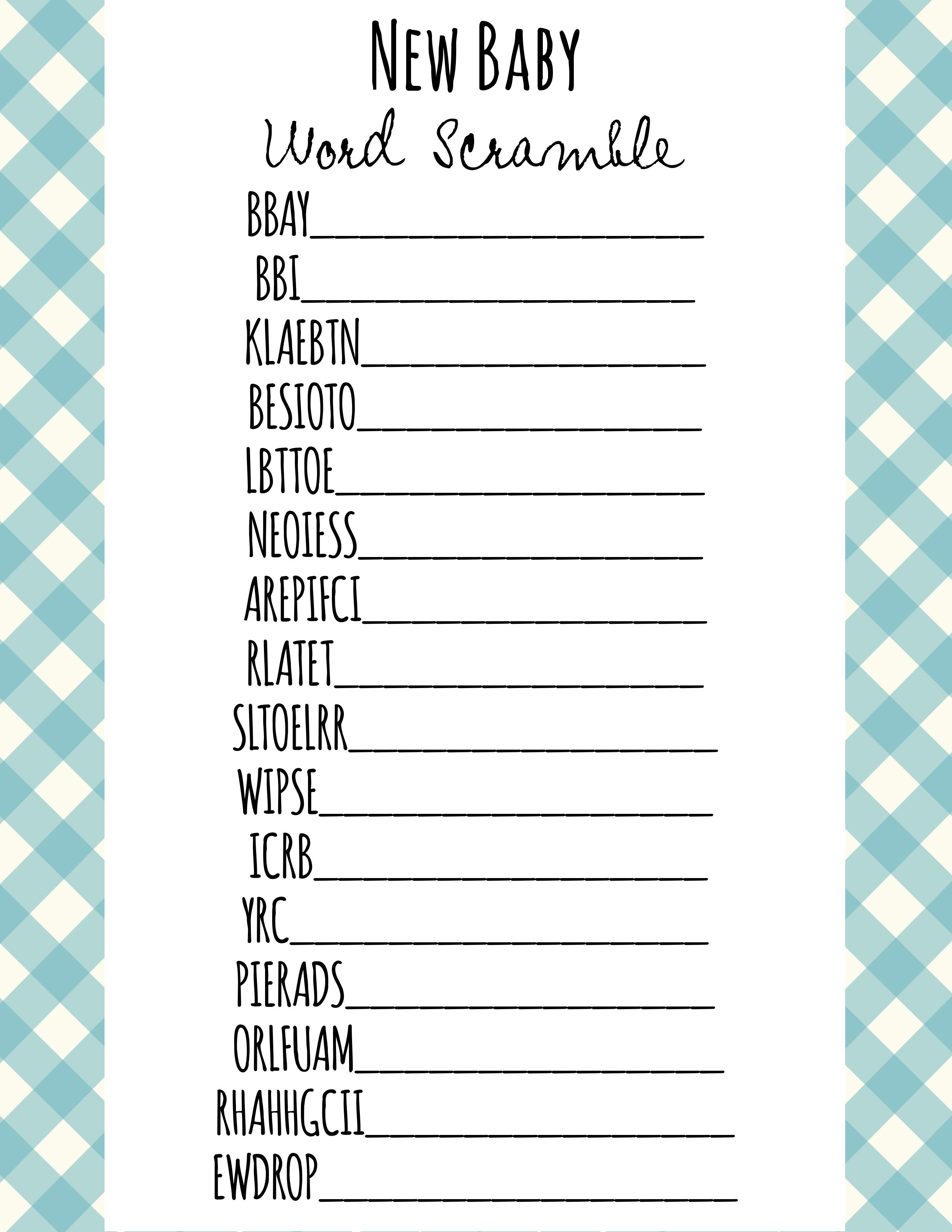 Baby Shower Games Word Scramble - Frugal Fanatic - Unique Baby Shower Games Free Printable