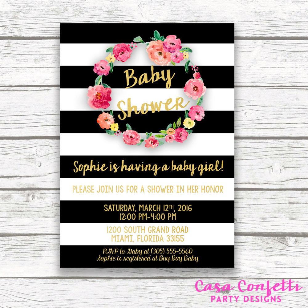 Baby Shower Invitation Girl Black And White Baby Shower | Etsy - Free Printable Black And White Baby Shower Invitations