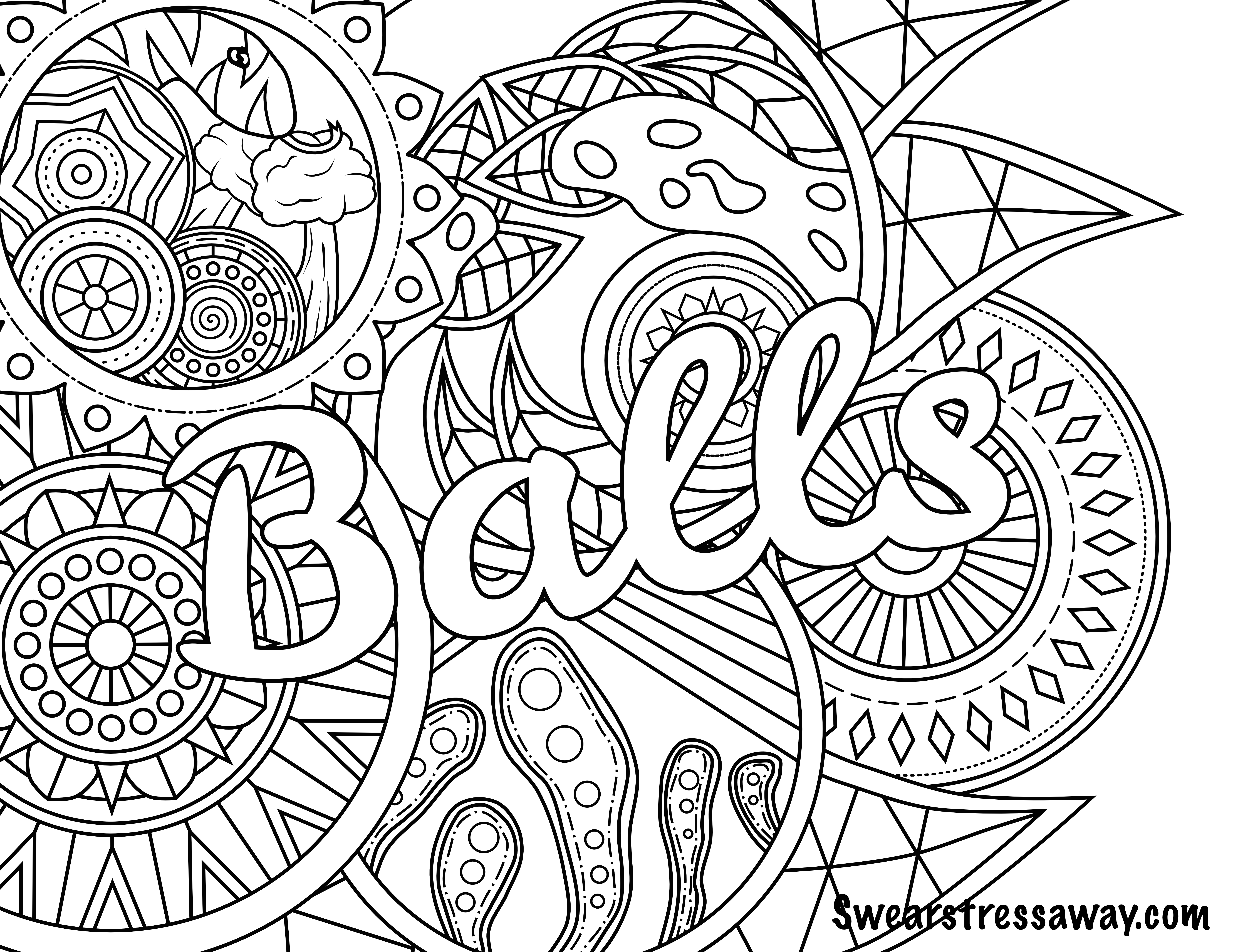 Balls - Swear Word Coloring Page - Adult Coloring Page - Free Printable Swear Word Coloring Pages