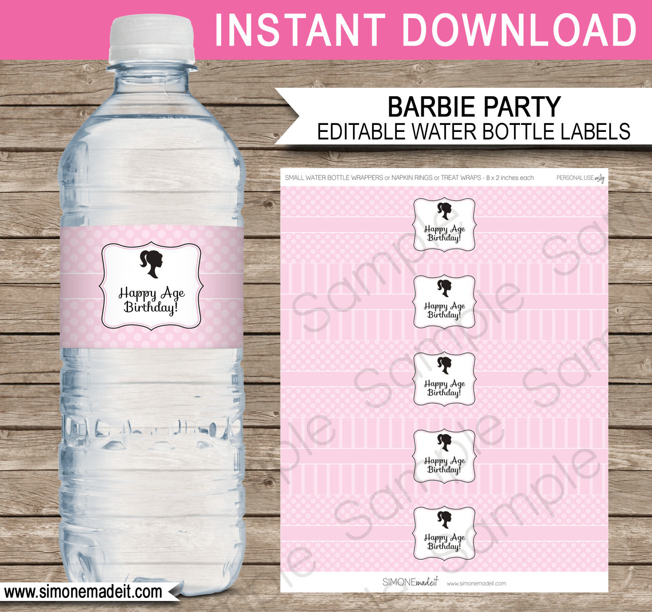 Barbie Party Water Bottle Labels | Editable Template - Free Printable Paris Water Bottle Labels