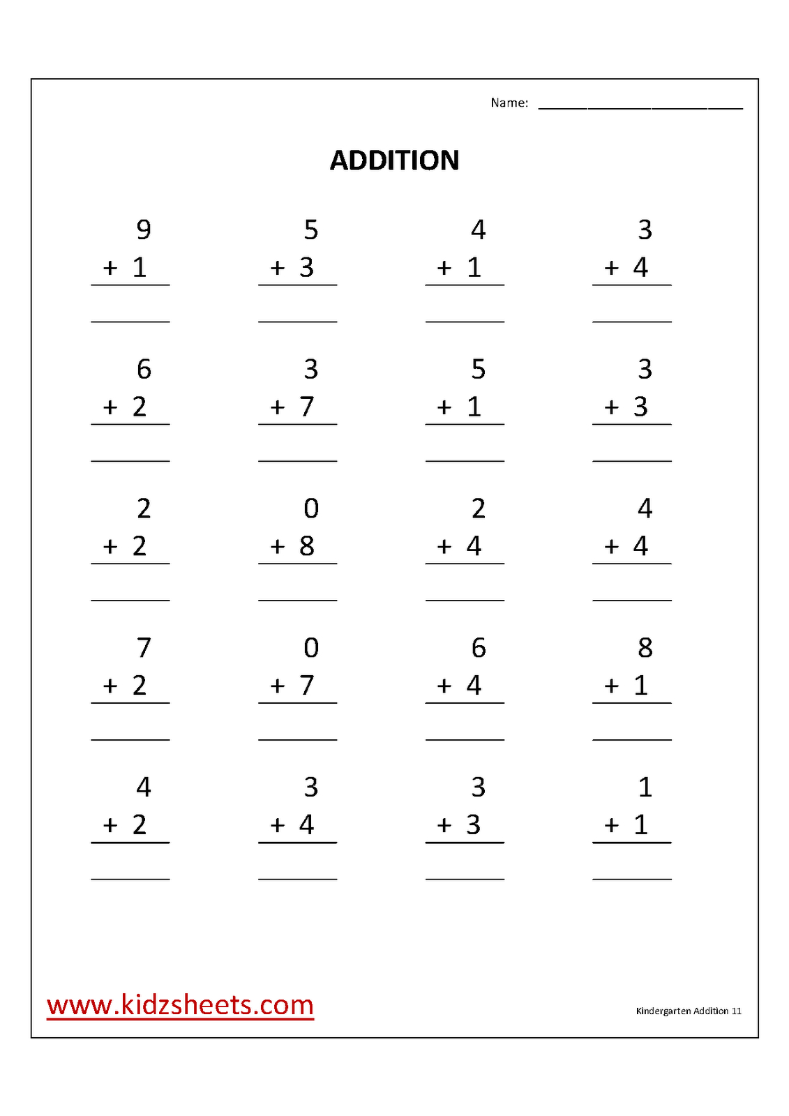 Basic Addition Kindergarten |  , Kindergarten Addition, Addition - Free Printable Simple Math Worksheets