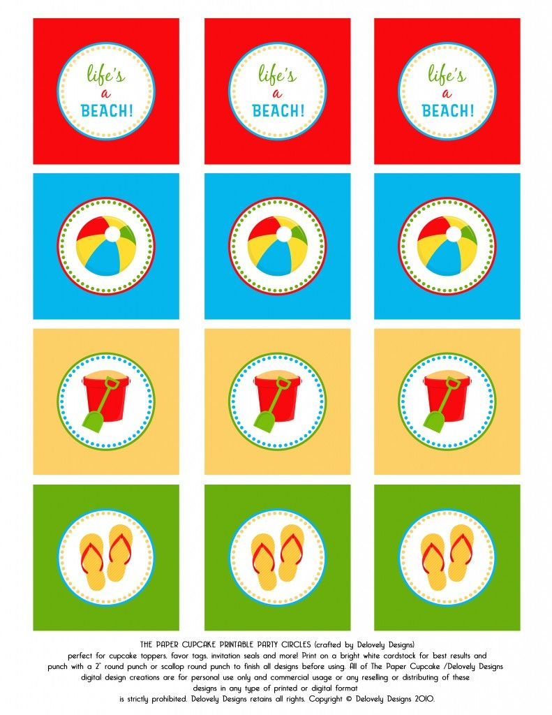 Beach Party! Toppers And Banner! Free Printable. | Crafts I Love - Free Printable Party Circles