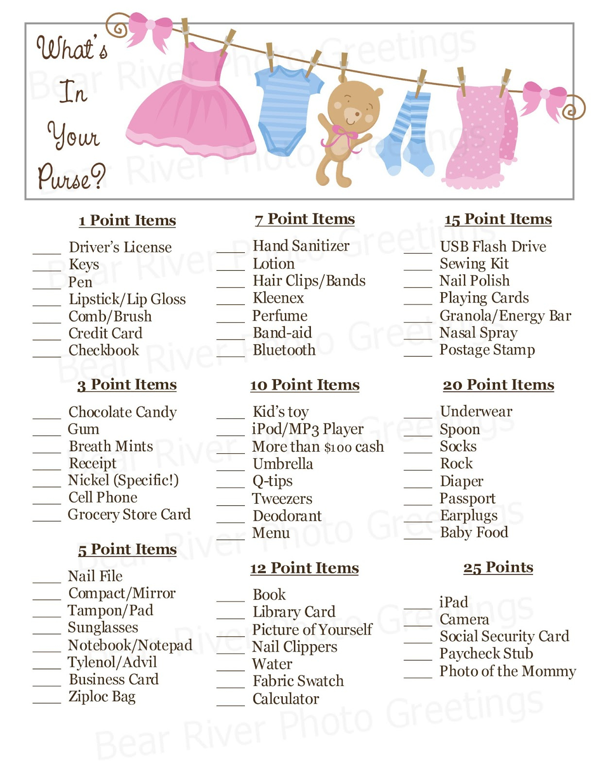 Bear River Photo Greetings: 2013 - Free Printable What&amp;#039;s In Your Purse Game