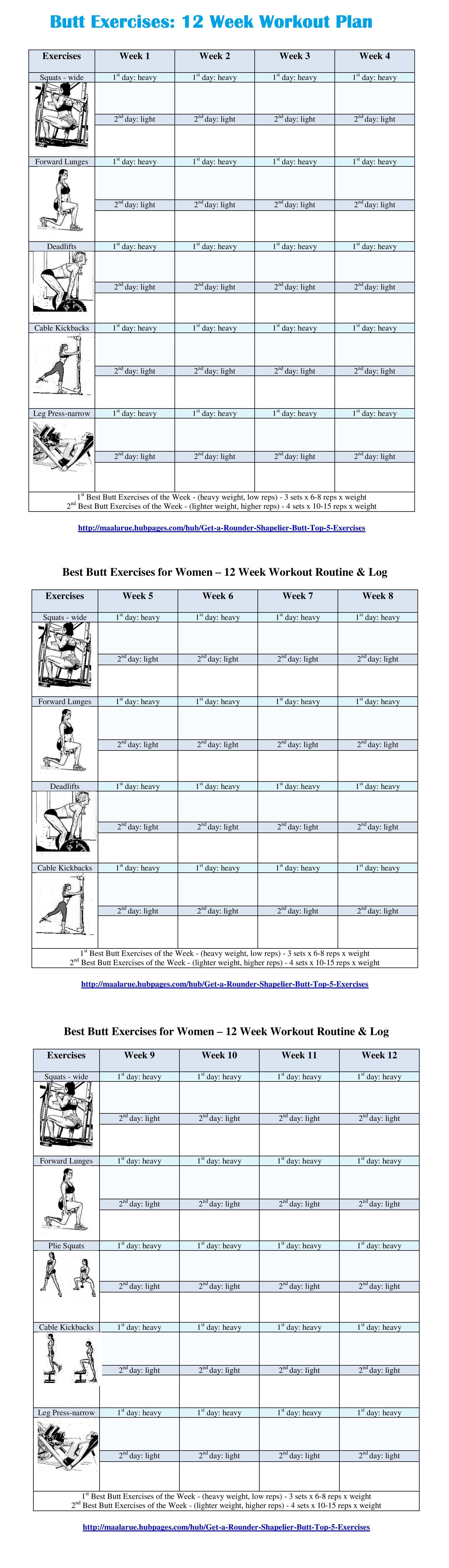 Best Butt Workouts For Women - Free Printable 12 Week Butt Workout - Free Printable Gym Workout Routines