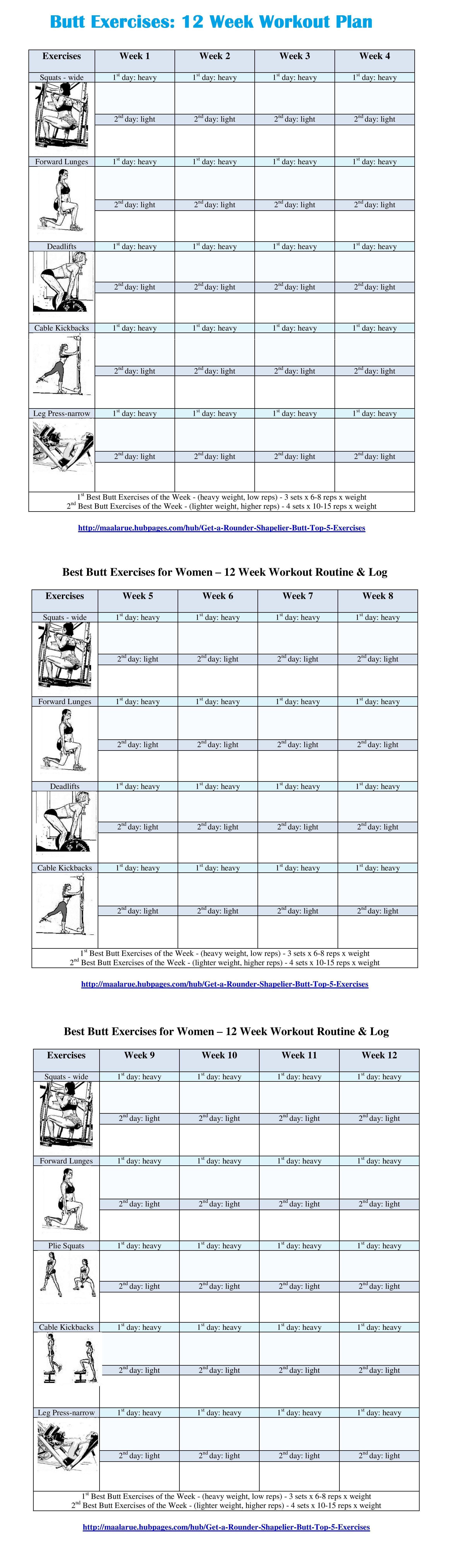 Best Butt Workouts For Women - Free Printable 12 Week Butt Workout Plan - Free Printable Workout Plans
