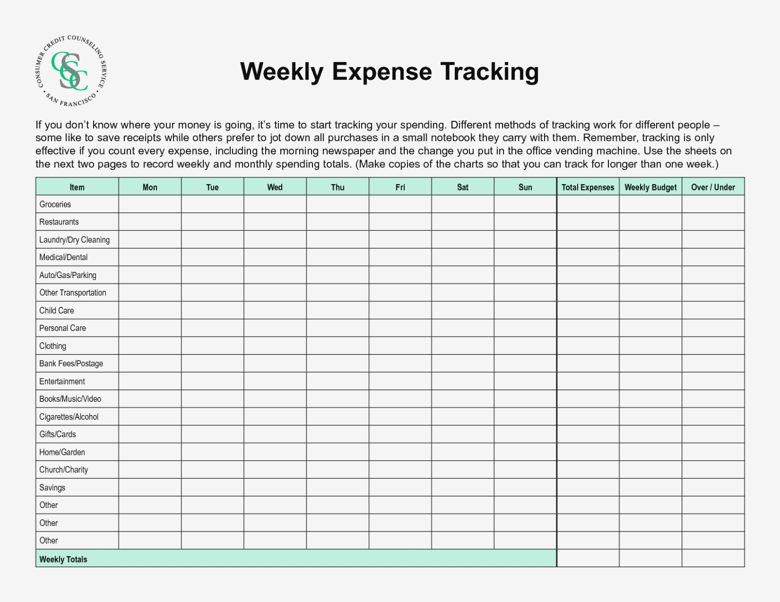 free printable monthly business expense sheet