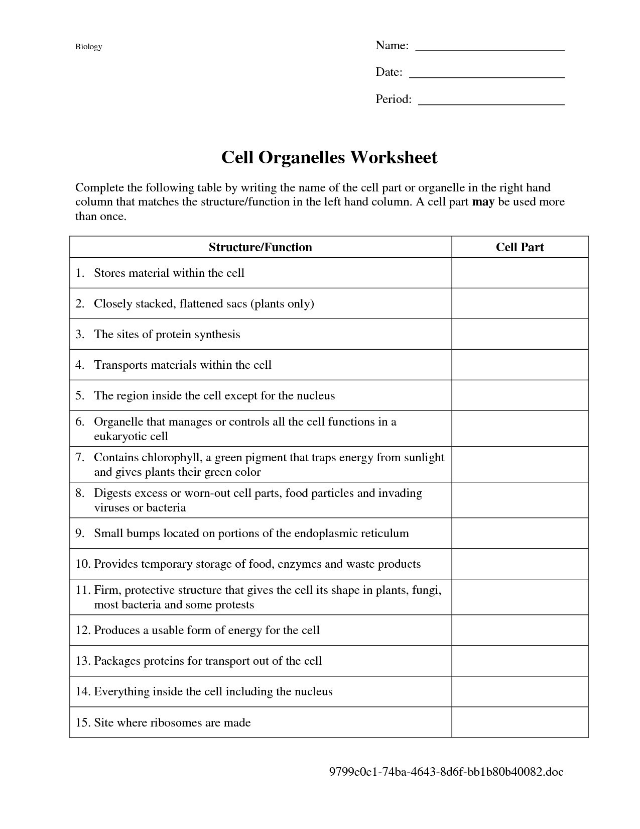 Biology Crossword Puzzle Printable Worksheet On Dna Rna And - Free Printable Cell Worksheets