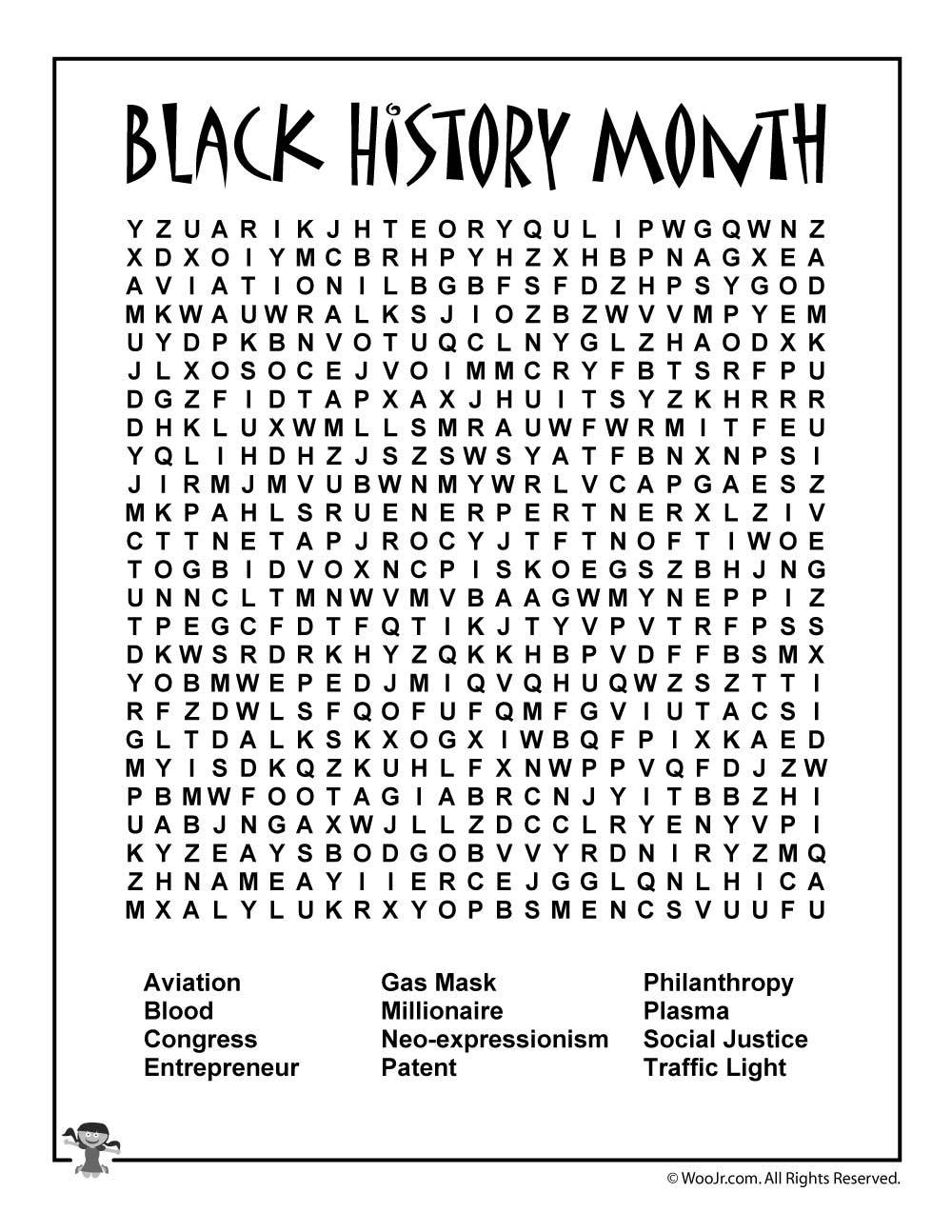 Black History Month Printable Activities – Forprint - Free Printable Black History Month Word Search