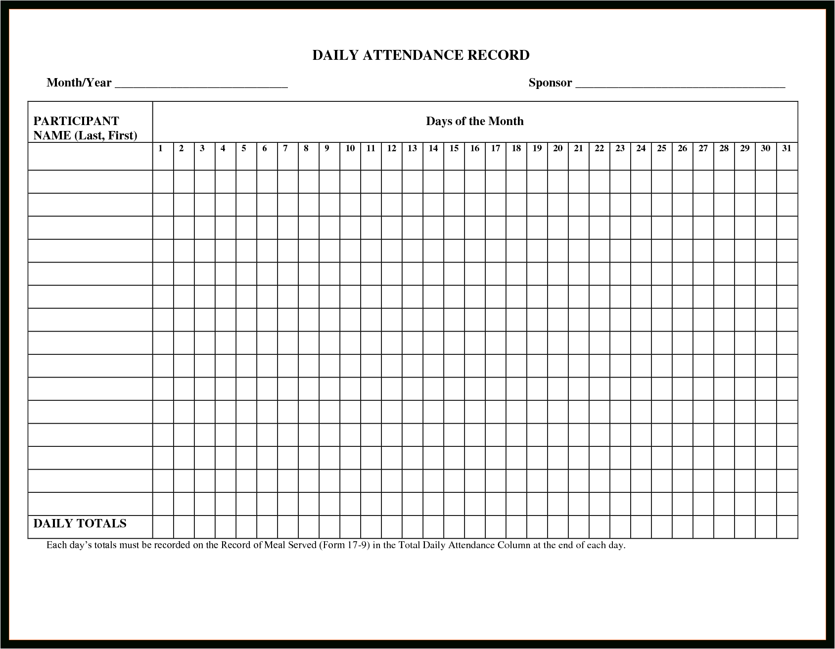 Blank Attendance Sheets Free Printable For Homeschool Sheet - Free Printable Attendance Sheets For Homeschool