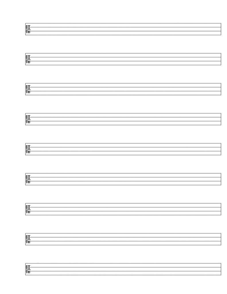 Blank Guitar Tab Template Free Templates Bass Sheets Printable Paper - Free Printable Guitar Tablature Paper