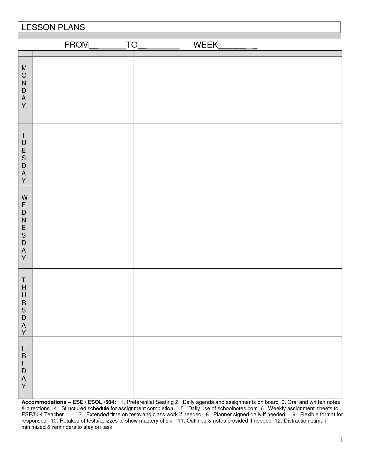 Blank Lesson Plans For Teachers | Free Printable Blank Preschool - Free Printable Lesson Plans For Toddlers