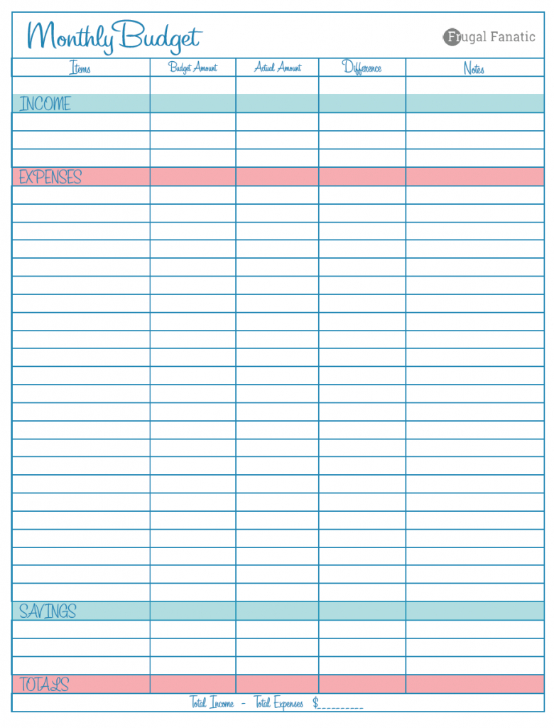 Blank Monthly Budget Worksheet - Frugal Fanatic - Free Printable Spreadsheet