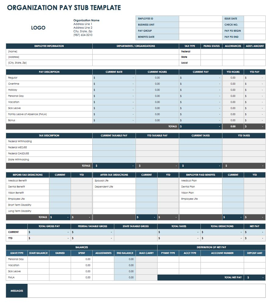 Blank Pay Stub Template Format Free Printable Payroll Download - Free Printable Blank Check Stubs