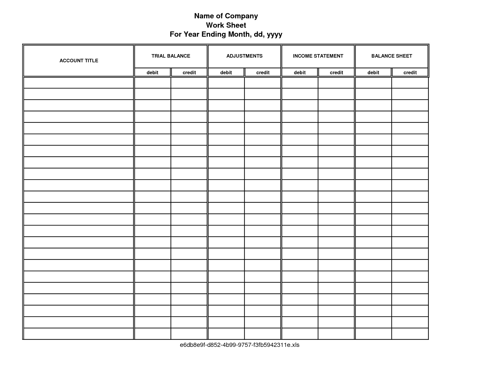 Blank Six-Column Worksheet | Accounting 6 Column Worksheet - Excel - Free Printable 4 Column Ledger Paper