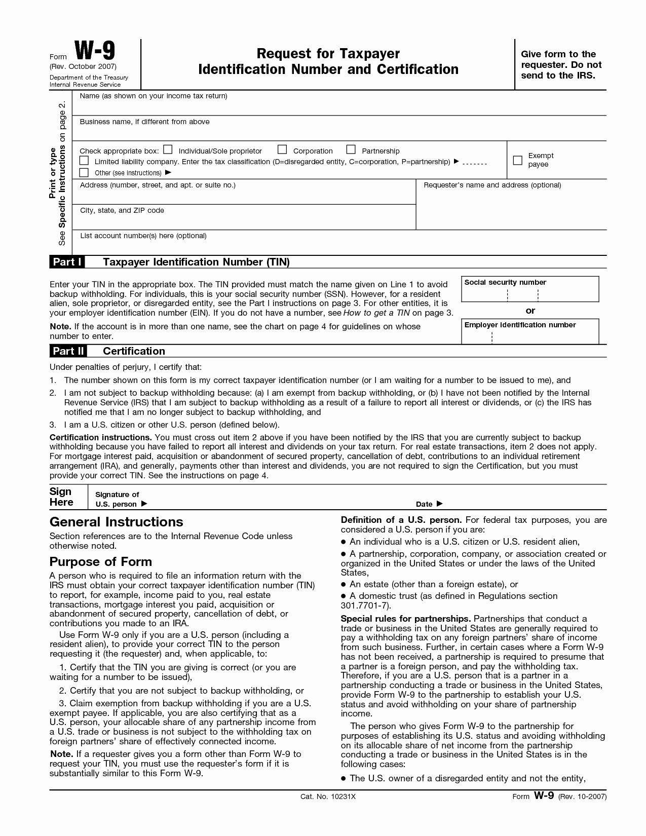 Blank W9 2018 Free W9Form To Print #25841920609 – Printable W 9 Tax - W9 Free Printable Form 2016