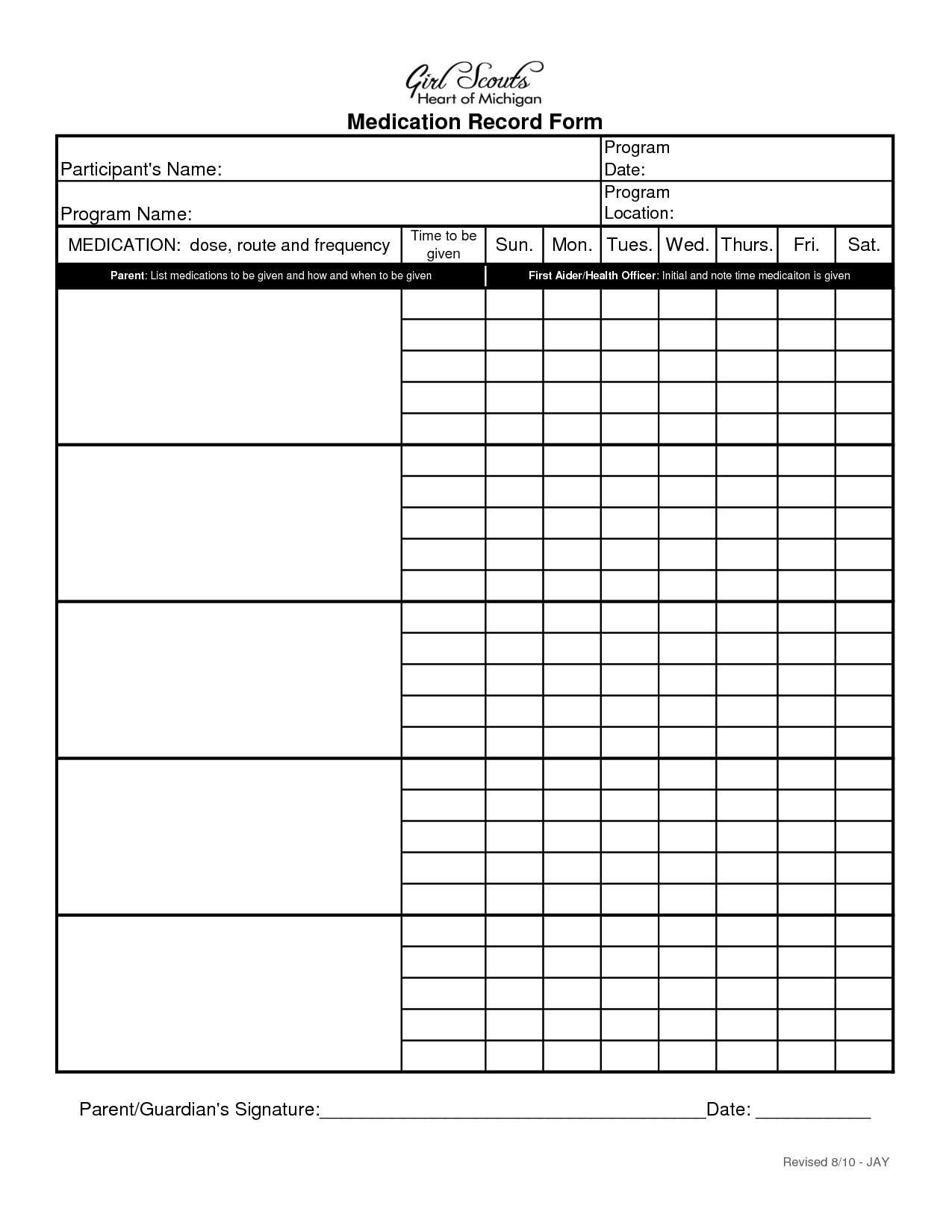 Blank+Medication+Administration+Record+Template | Health - Free Printable Time Tracking Sheets