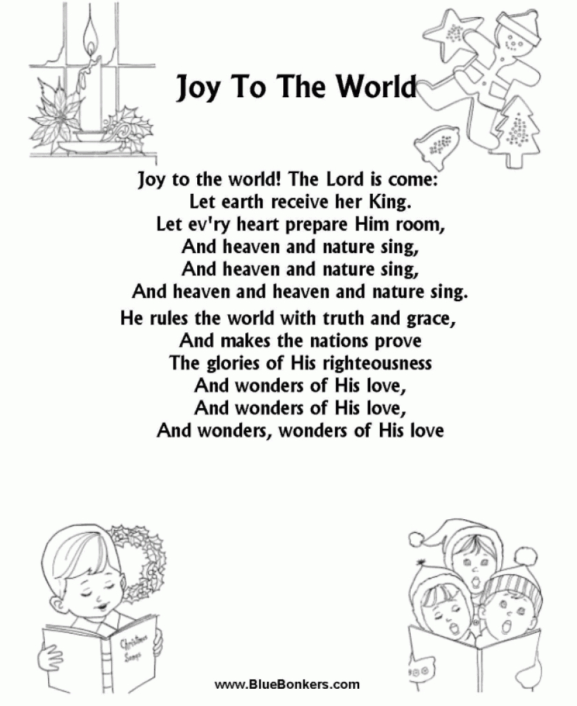 Bluebonkers: Joy To The World Free Printable Christmas Carol Lyrics - Free Printable Lyrics To Christmas Carols