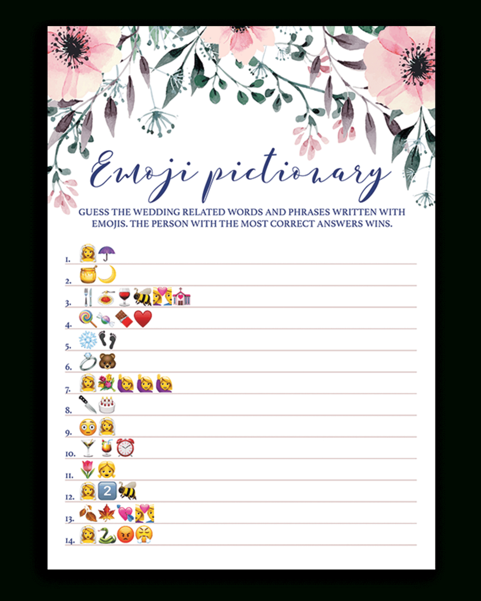 Blush Floral Bridal Shower Emoji Pictionary Game Printable - Emoji Bridal Shower Game Free Printable