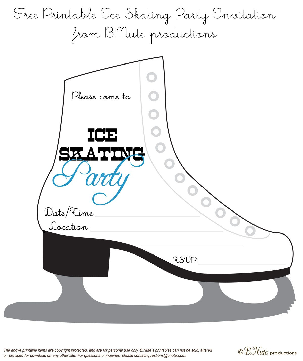 Bnute Productions: Free Printable Ice Skating Party Invitation - Free Printable Skateboard Birthday Party Invitations
