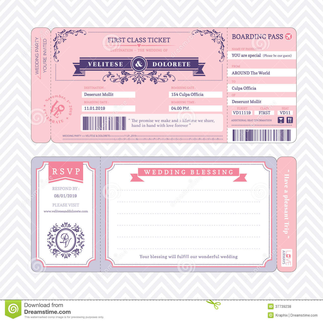 Boarding Pass Wedding Invitation Template Stock Vector - Free Printable Ticket Invitation Templates