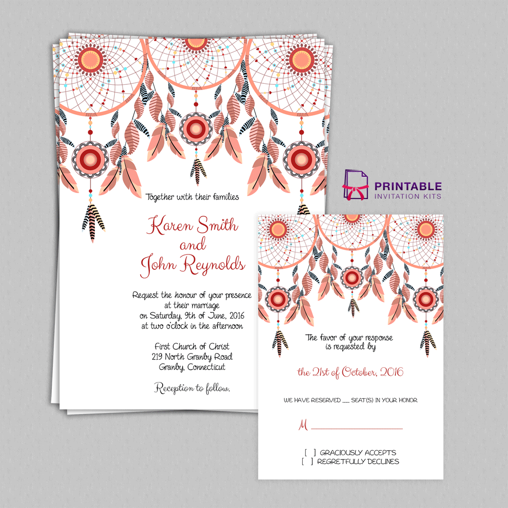 Boho Theme Dreamcatchers Wedding Invitation Set ← Wedding - Free Printable Wedding Invitation Kits