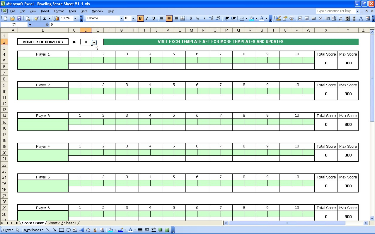 Bowling Score Sheet | Excel Templates - Free Printable Bowling Score Sheets