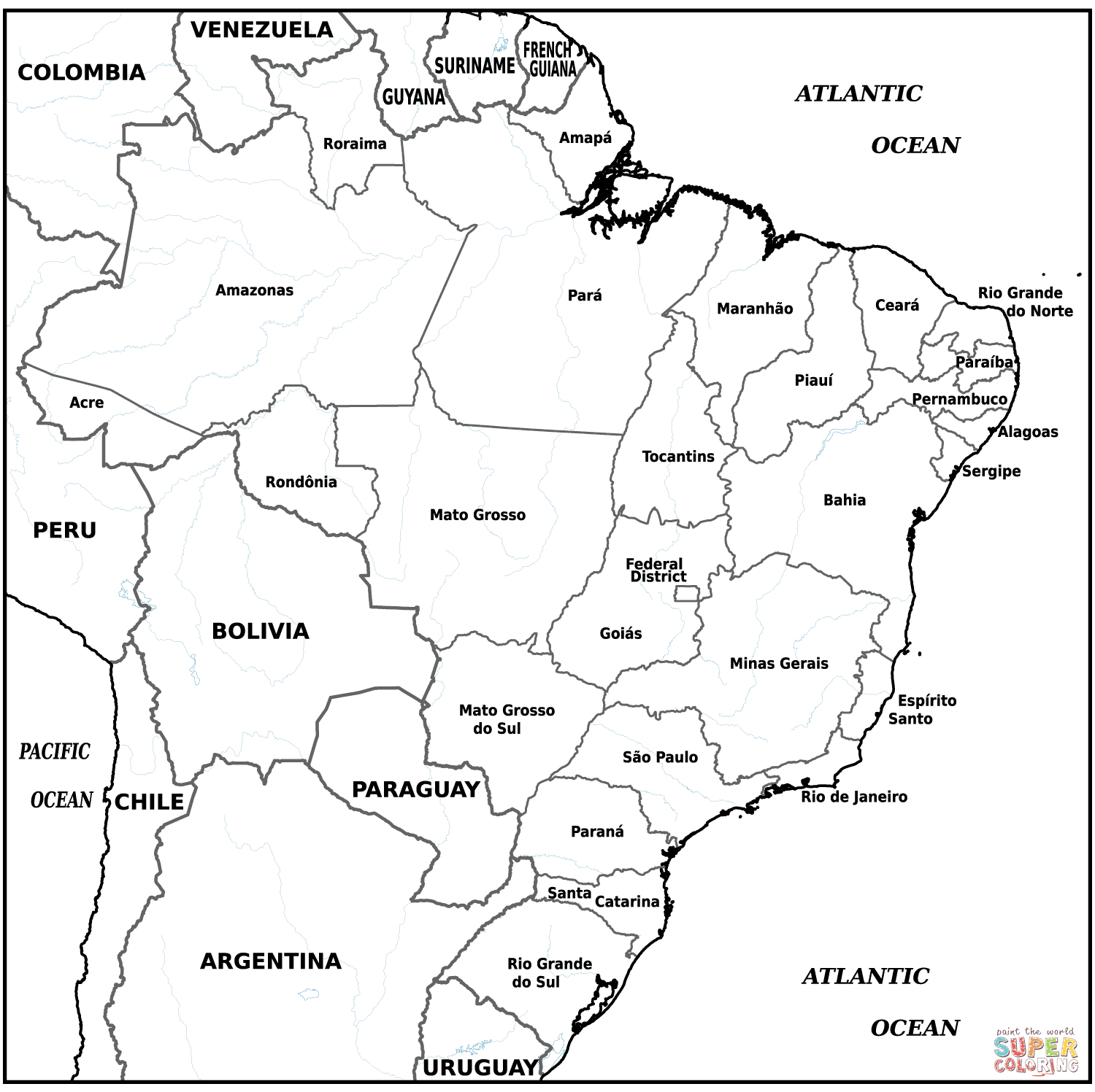 Brazilian Map Coloring Page | Free Printable Coloring Pages - Free Printable Map Of Brazil