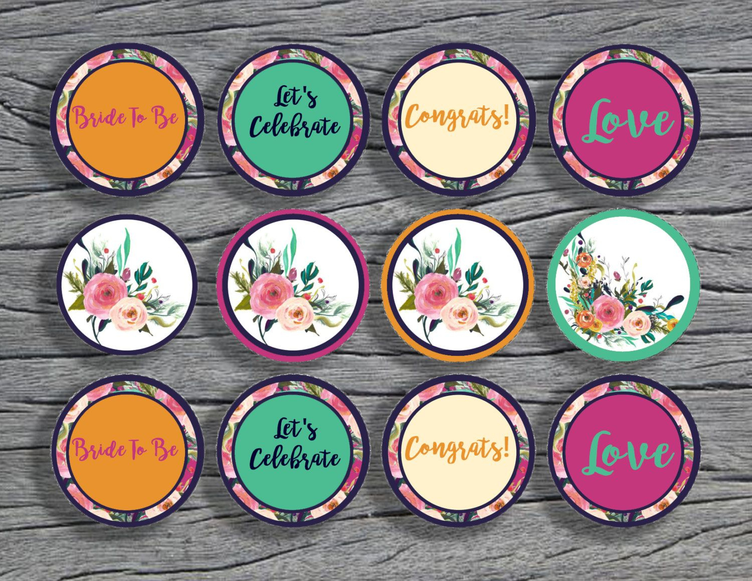 Bridal Shower Cupcake Toppers ,wedding Shower Decor,floral Bridal - Free Printable Cupcake Toppers Bridal Shower