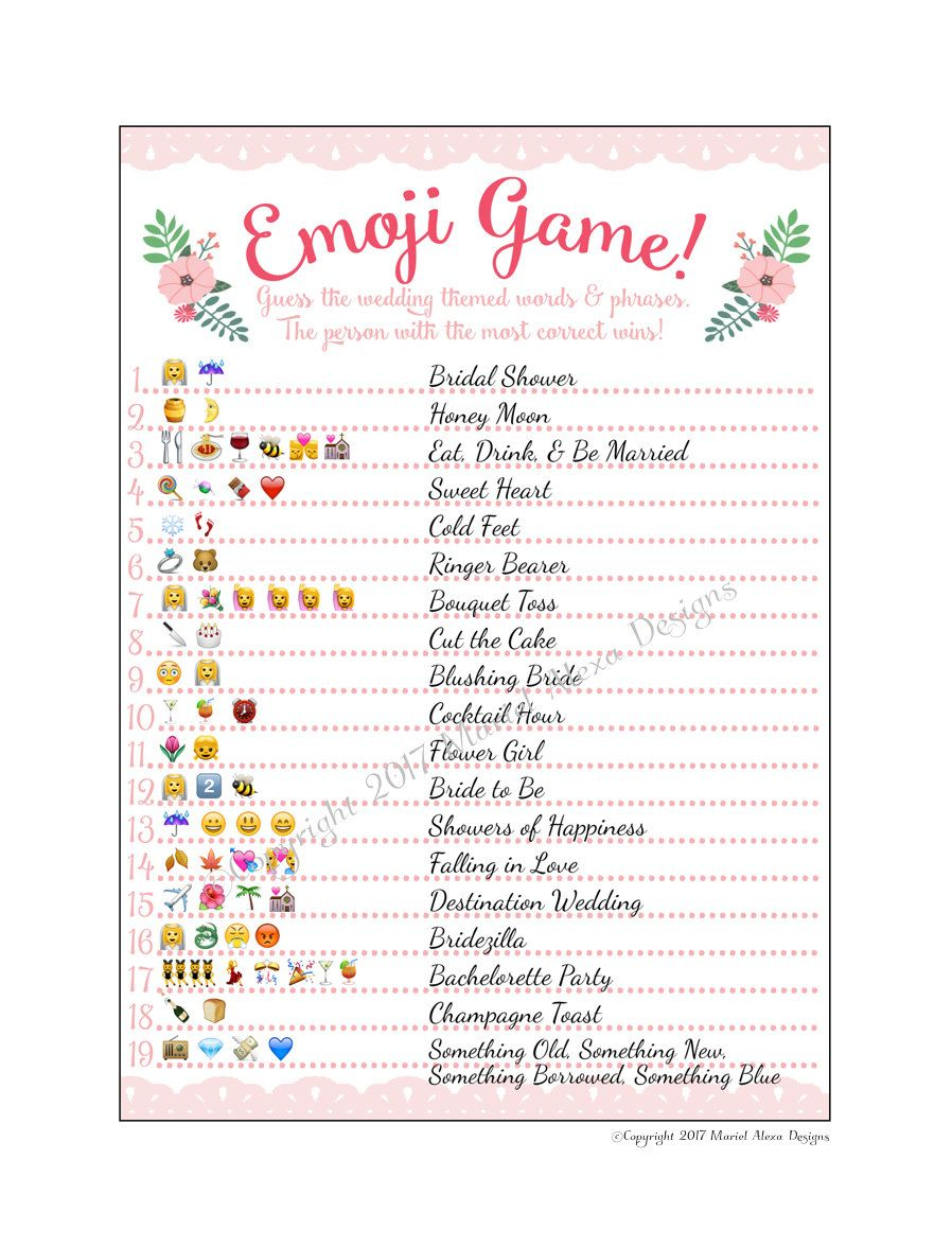 Bridal Shower Emoji Game - Fun Unique Games Diy Pdf Wedding - Emoji Bridal Shower Game Free Printable