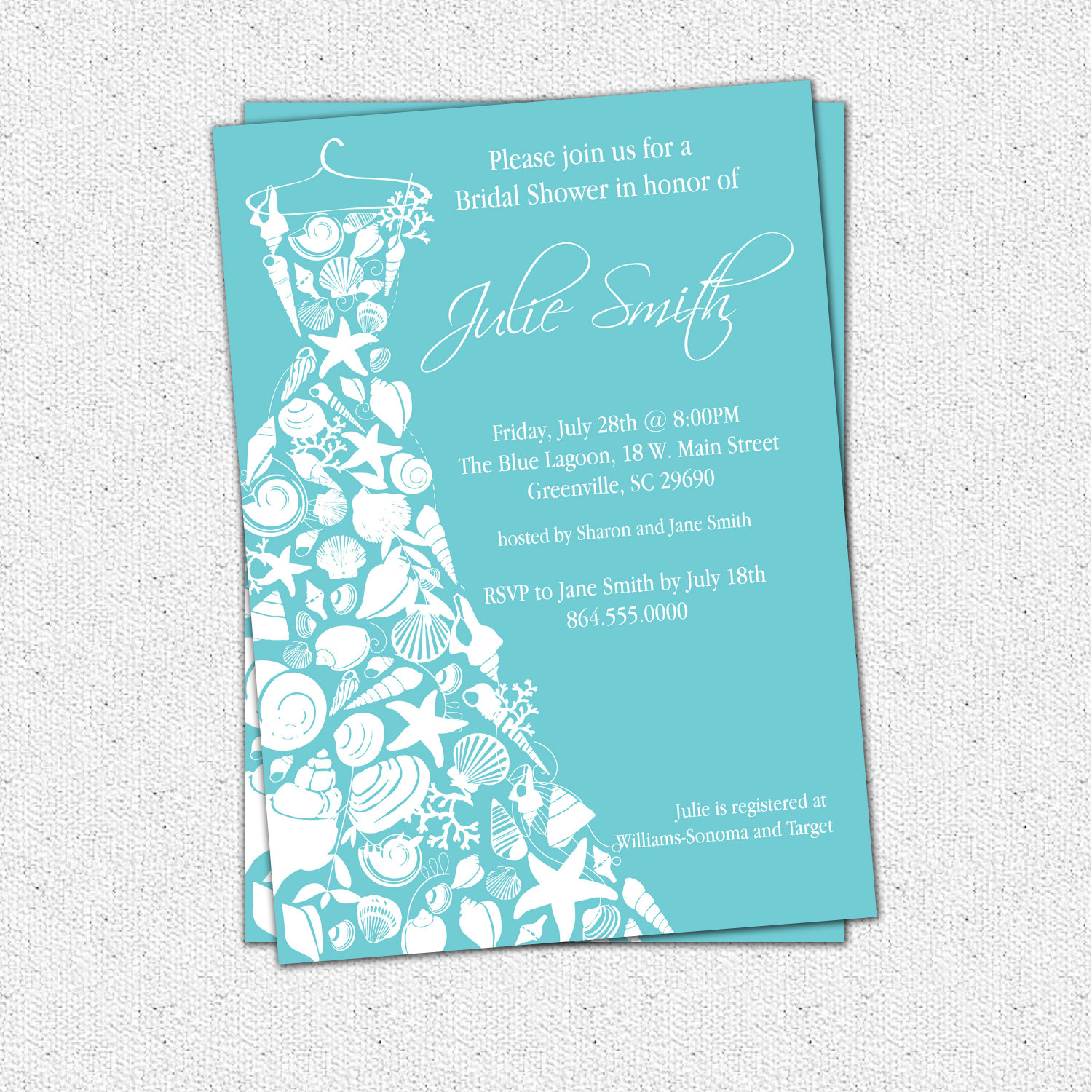 Bridal Shower Invitations, Seashell Dress, Elegant Sea Shell, Beach - Free Printable Beach Theme Bridal Shower Invitations