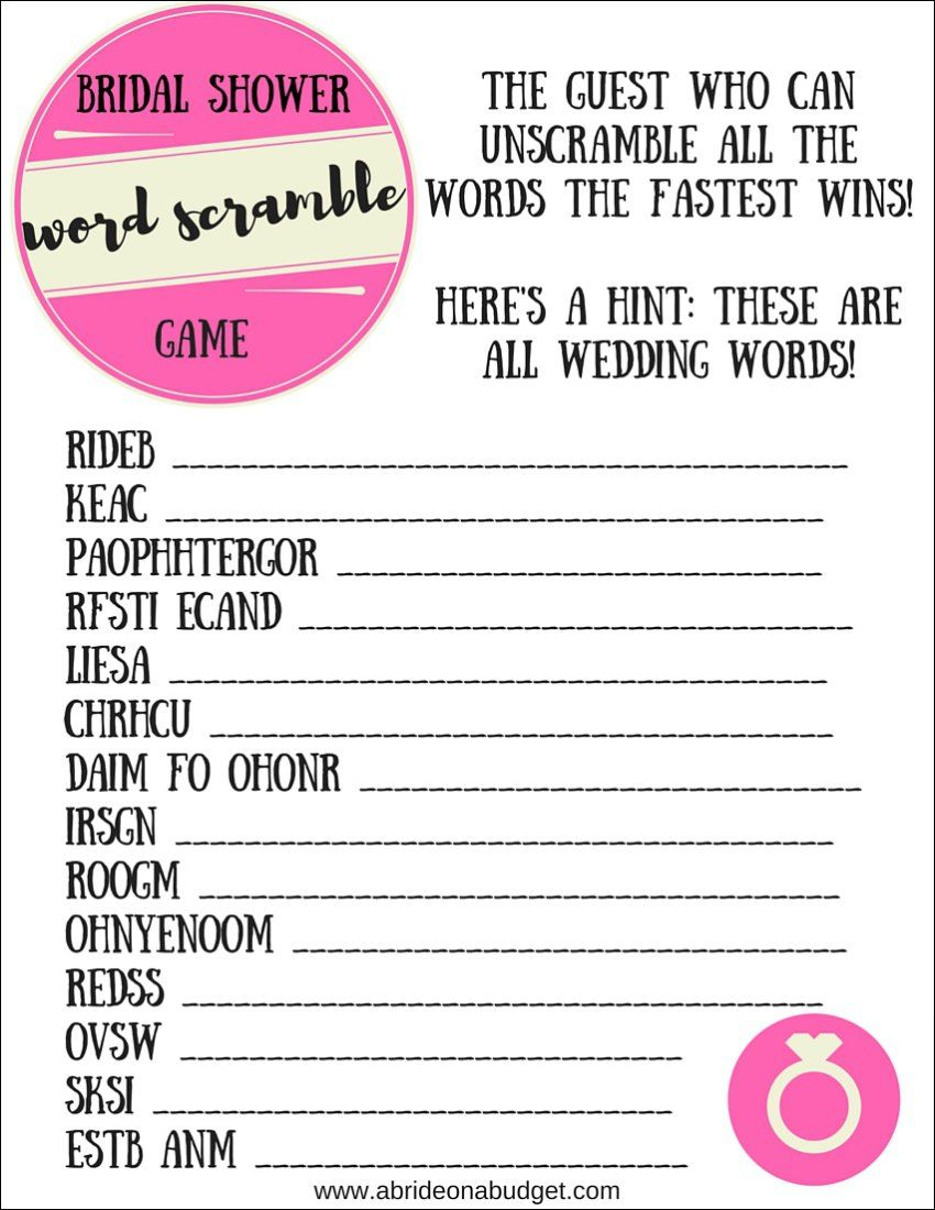 Bridal Shower Word Scramble Game | A Bride On A Budget -- Budget - Free Printable Bridal Shower Games Word Scramble