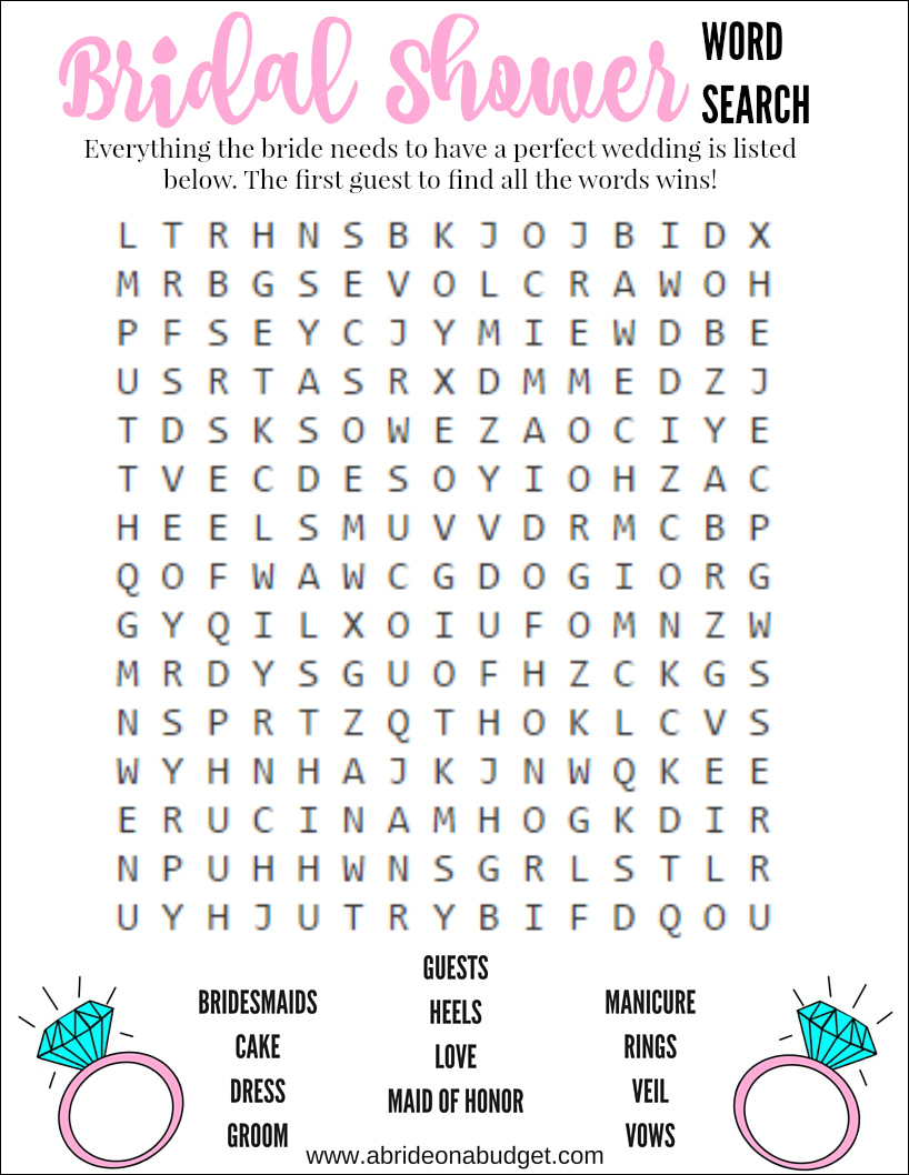 Bridal Shower Word Search Game (Free Printable) | A Bride On A Budget - Free Printable Word Games