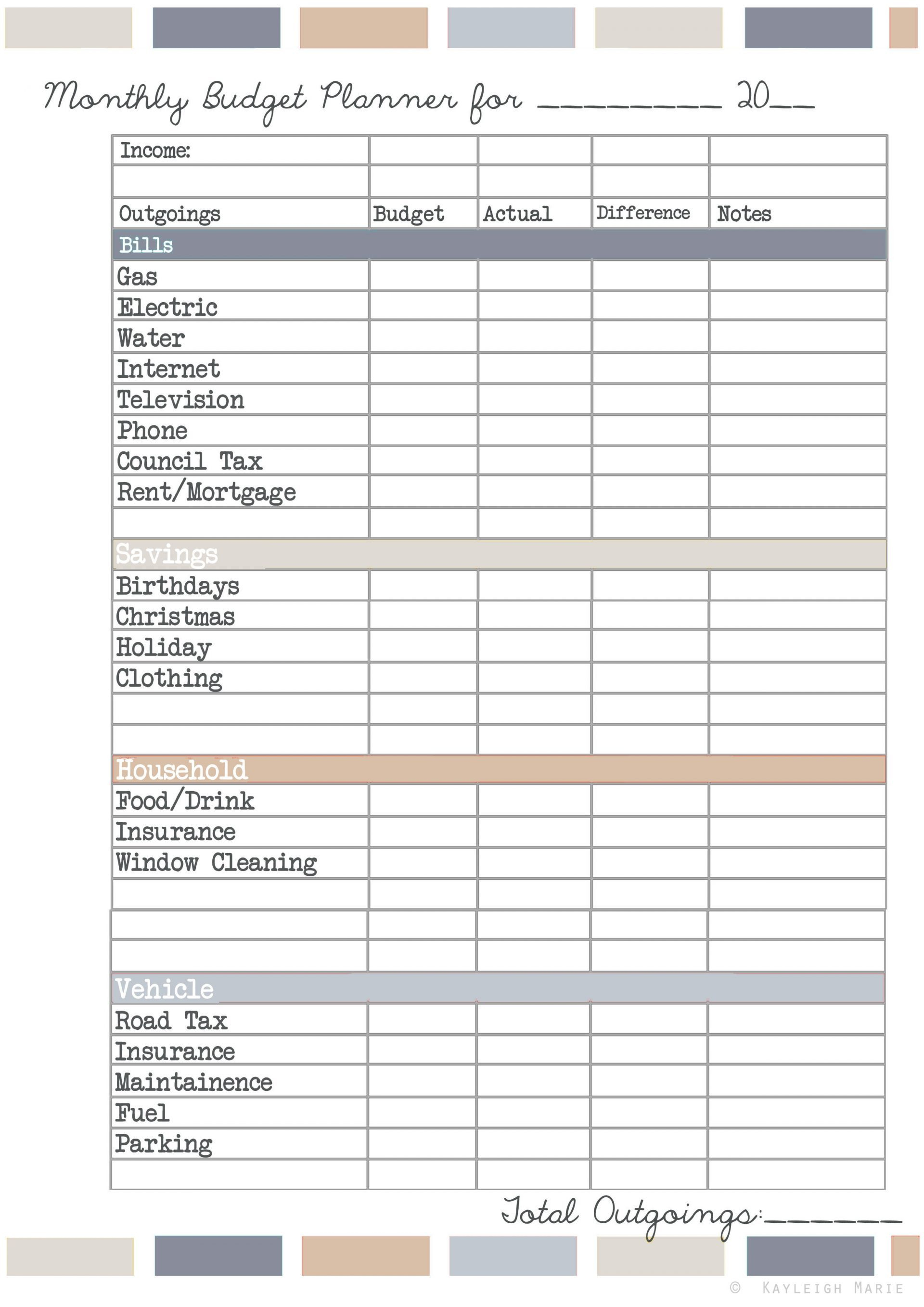 Budget Planner Spreadsheet Uk Free Printable Monthly Template - Free Printable Family Budget