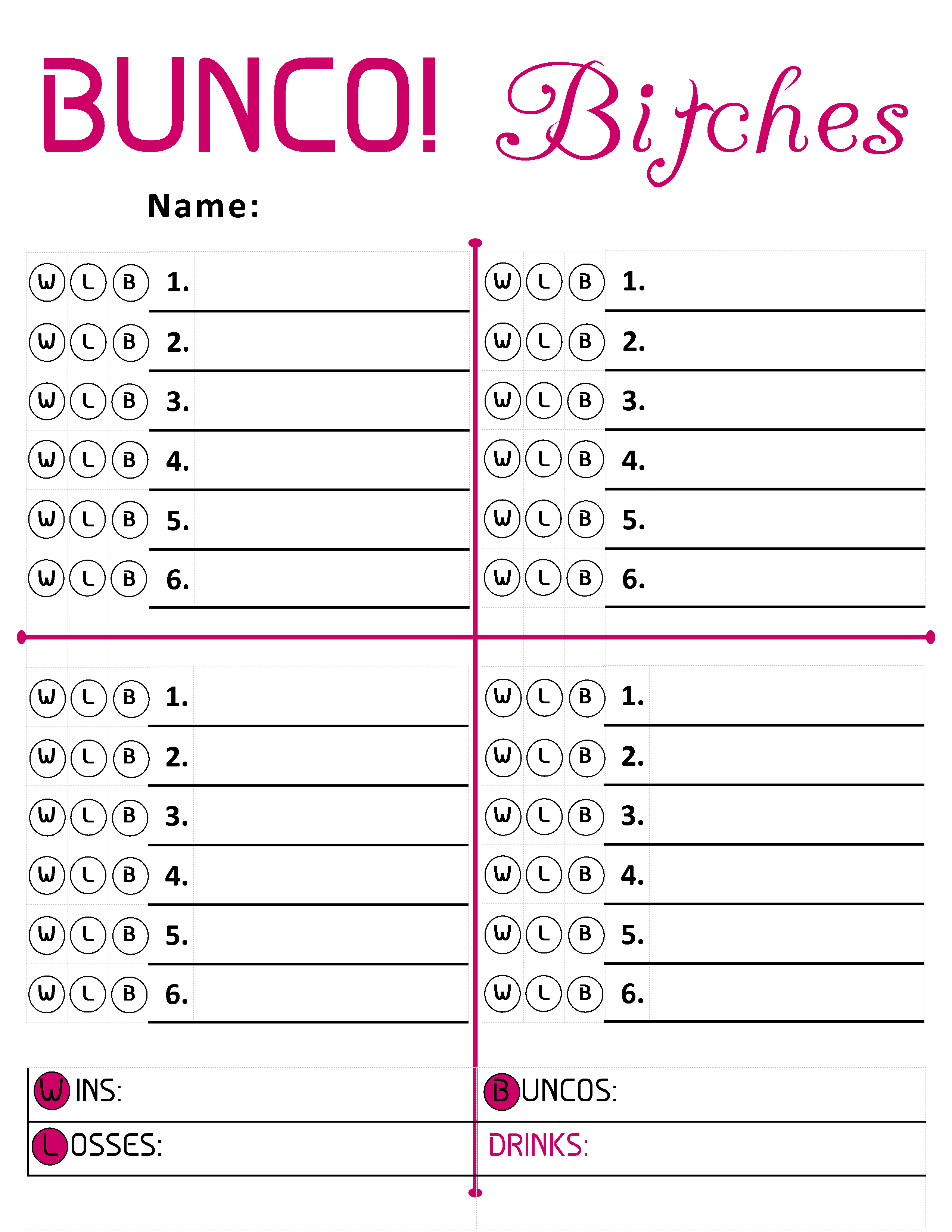 Bunco Score Card In Printable Png Format. Bunco! Bitches Including - Free Printable Bunco Game Sheets