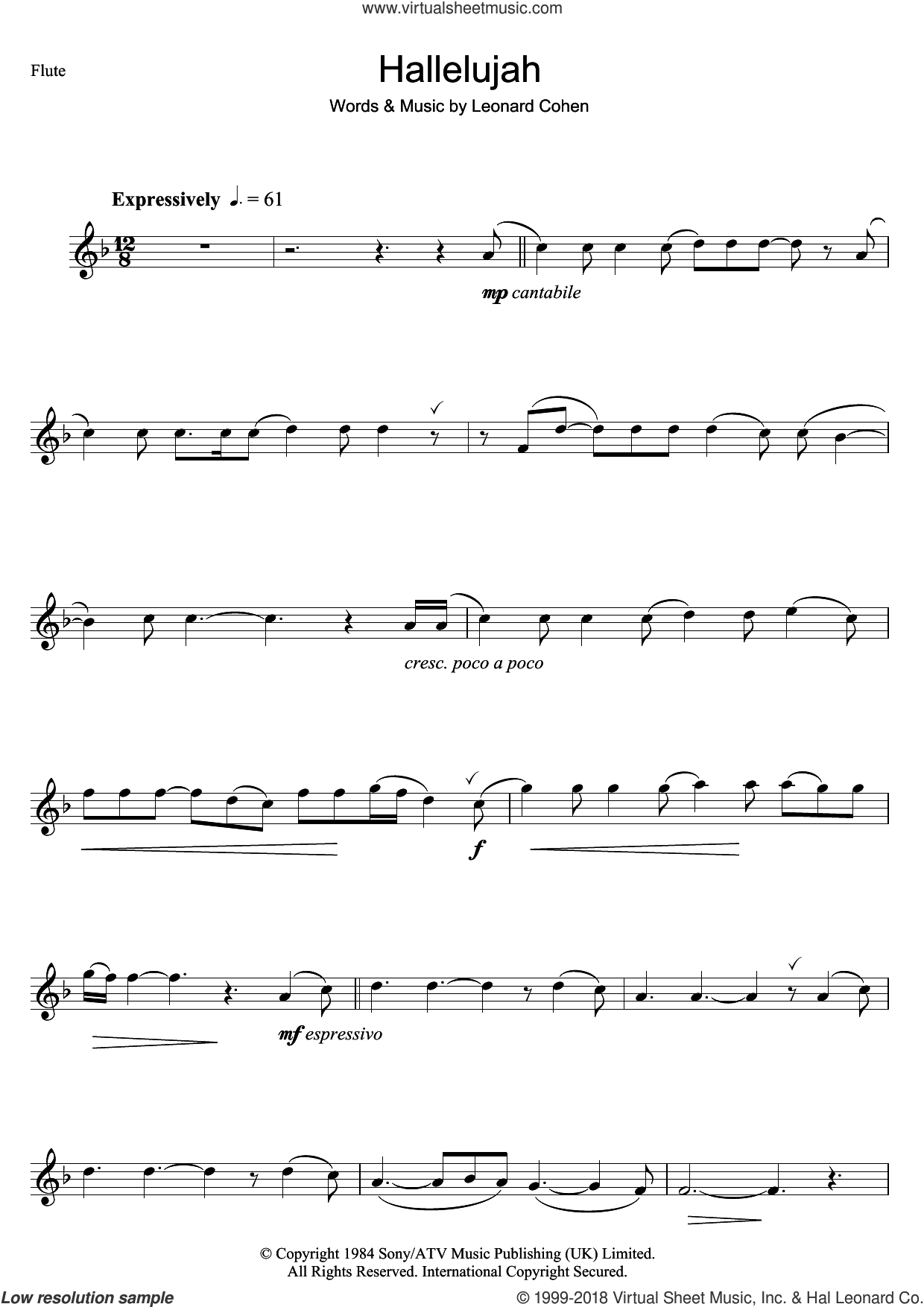 Burke - Hallelujah Sheet Music For Flute Solo [Pdf-Interactive] - Hallelujah Piano Sheet Music Free Printable