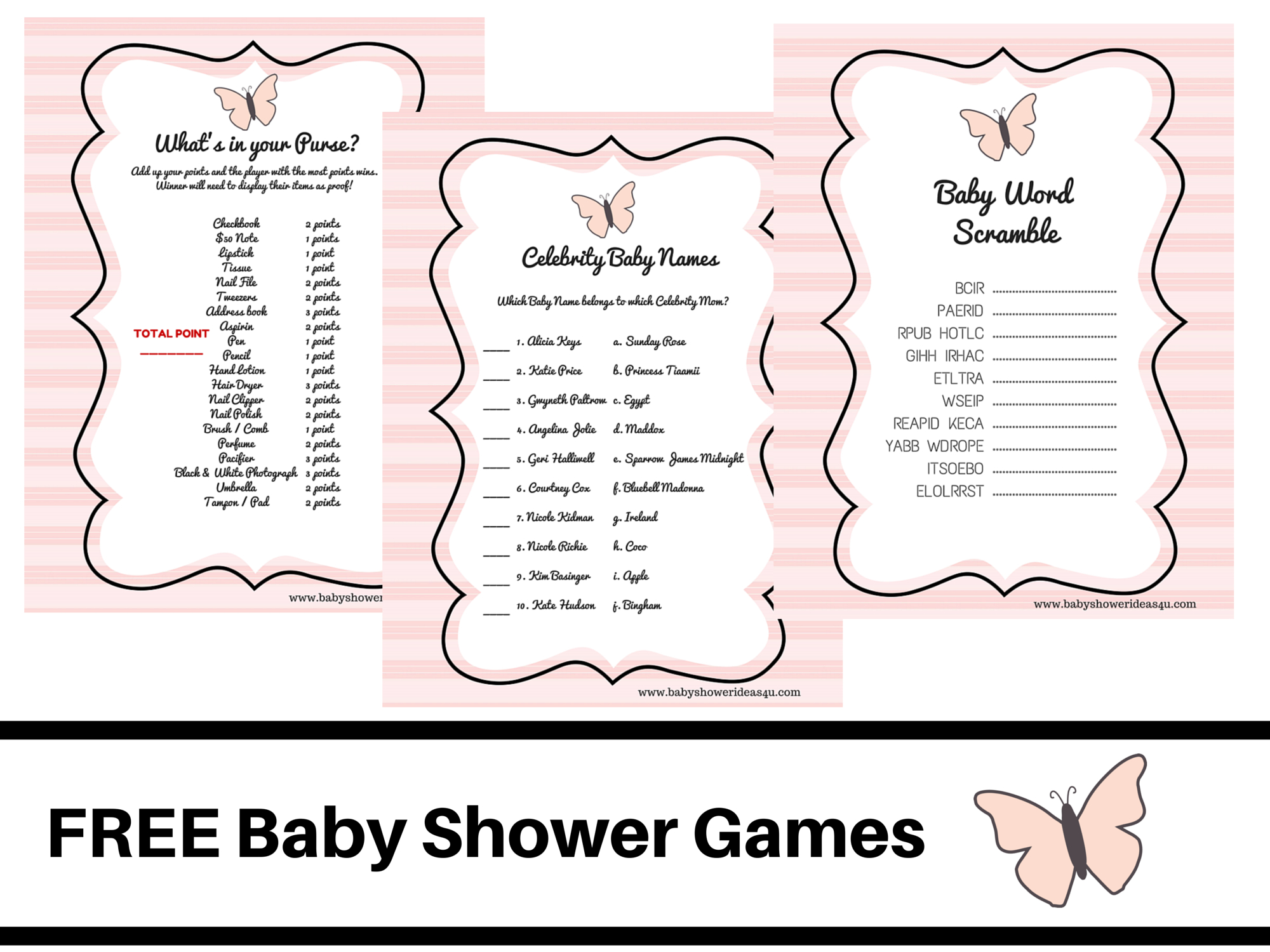 Butterfly-Theme-Baby-Shower-Free-Printable-Baby-Shower-Games-Baby - Free Printable Baby Shower Game What&amp;#039;s In Your Purse