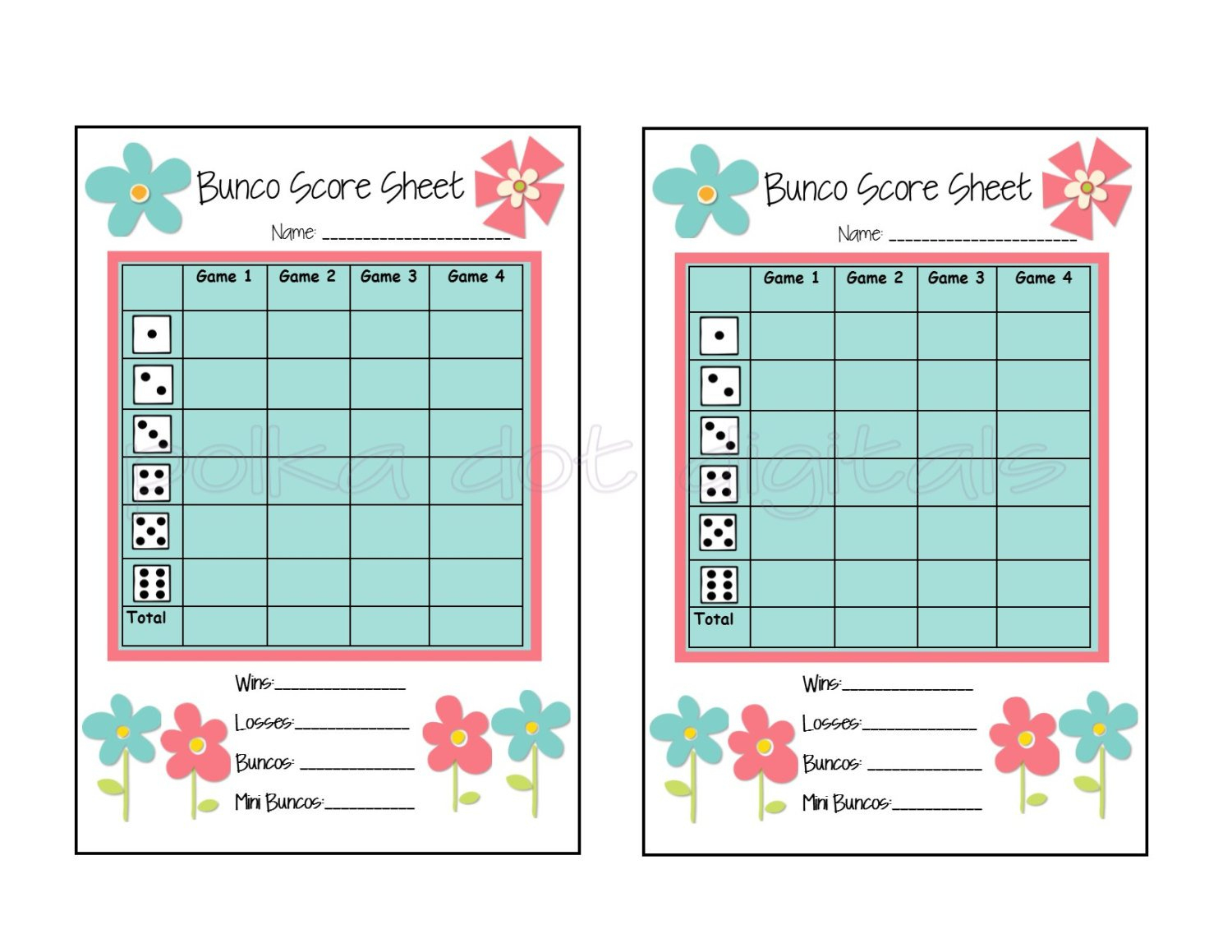 Buy 2 Get 1 Free Complete Set Spring Flowers Floral Bunco | Etsy - Printable Bunco Score Cards Free