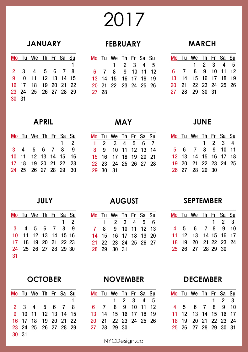 Calendar For 2017 Printable - Printable Calendar &amp;amp; Birthday Cards - Free 2017 Printable