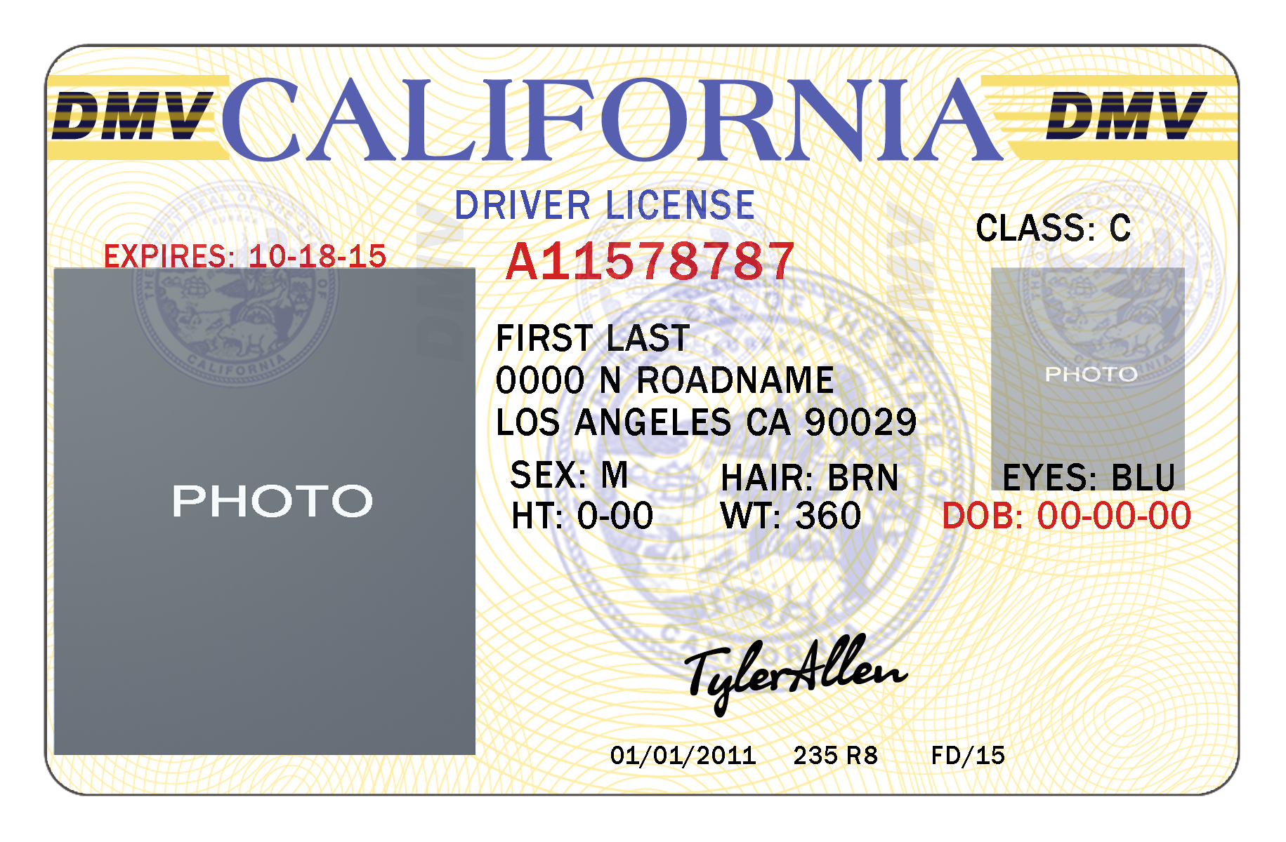 California Drivers License Template Buy Registered Real/fake - Free Printable Fake Drivers License