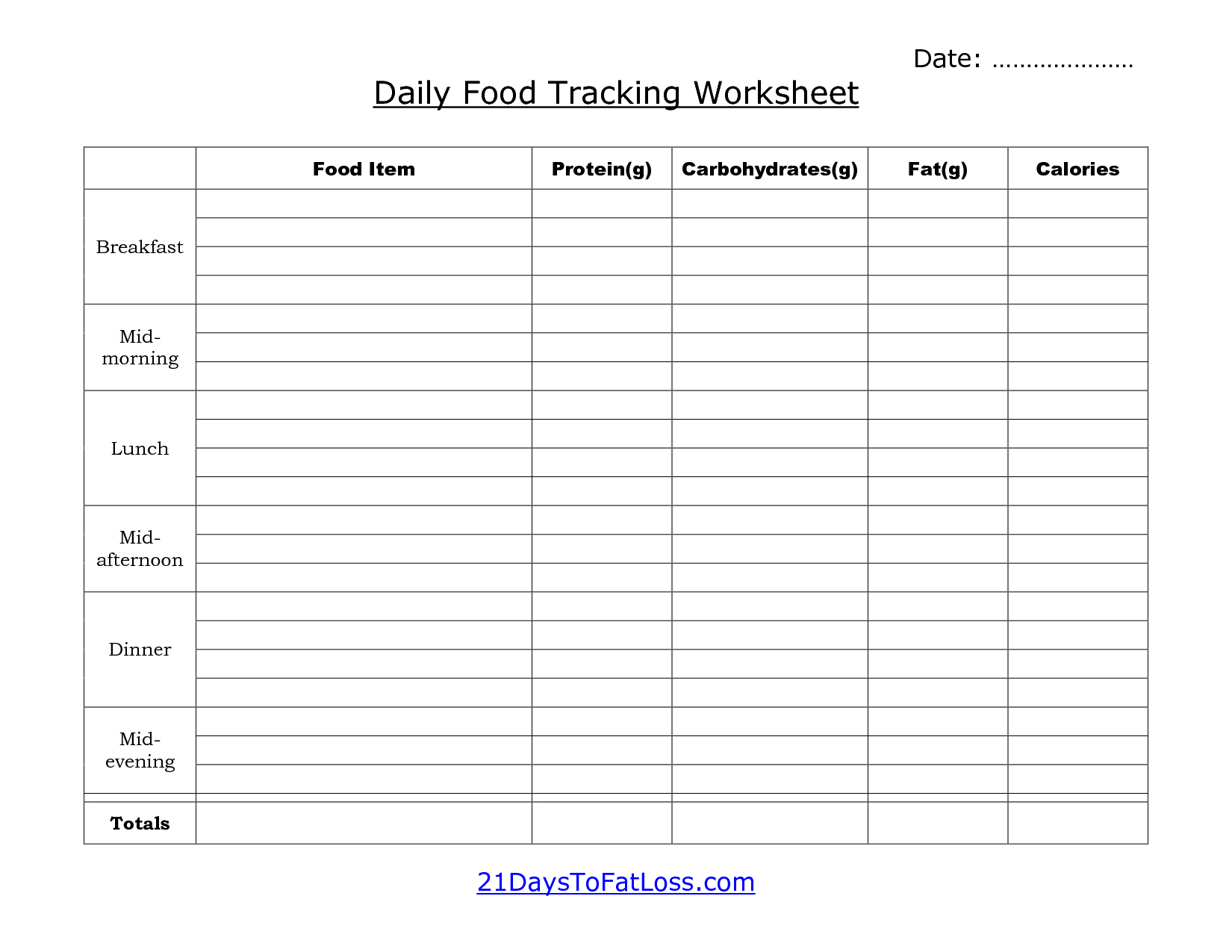 calorie tracker printable