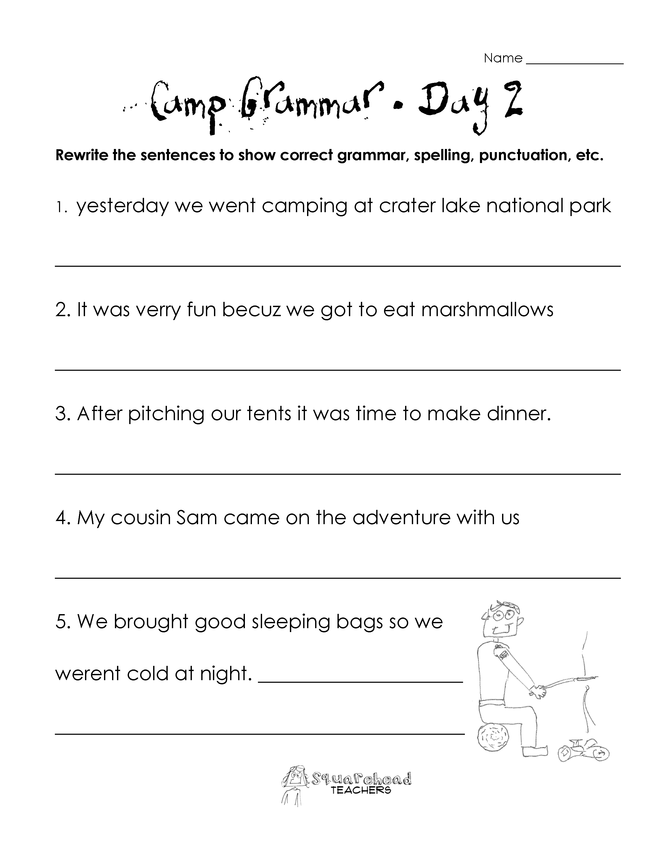 Camp Grammar (4 Days Of Free Worksheets For Upper Grades - Free Printable Third Grade Grammar Worksheets