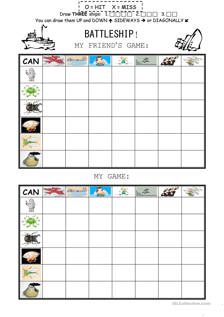 Can Battleship Game Worksheet - Free Esl Printable Worksheets Made - Free Printable Battleship Game