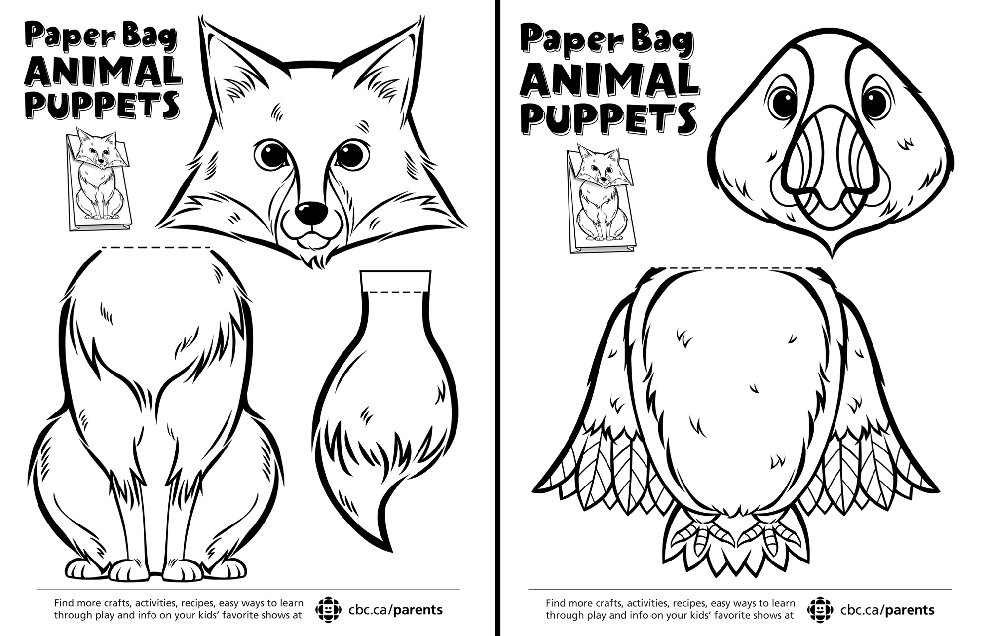 Canadian Animal Paper Bag Puppets | Play | Cbc Parents - Free Printable Paper Bag Puppet Templates