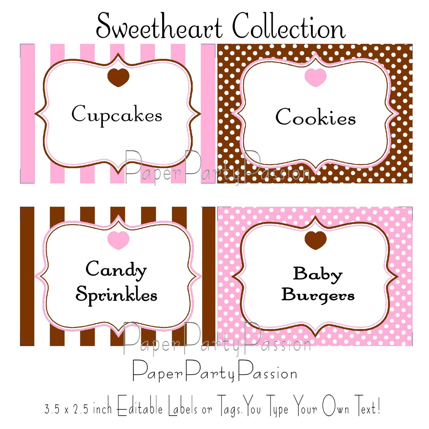 Candy Buffet Printable Editable Party Labels Or Tags Pink And Brown - Free Printable Candy Buffet Labels Templates