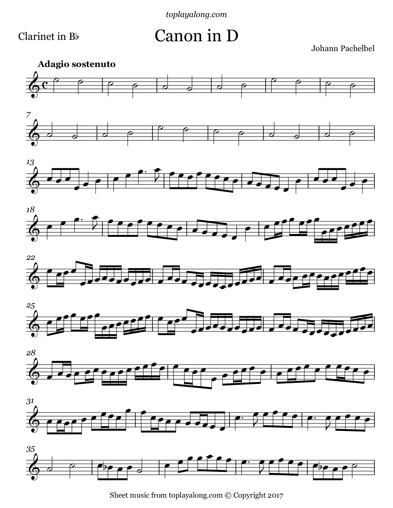 Canon In D – Toplayalong - Free Printable Clarinet Music