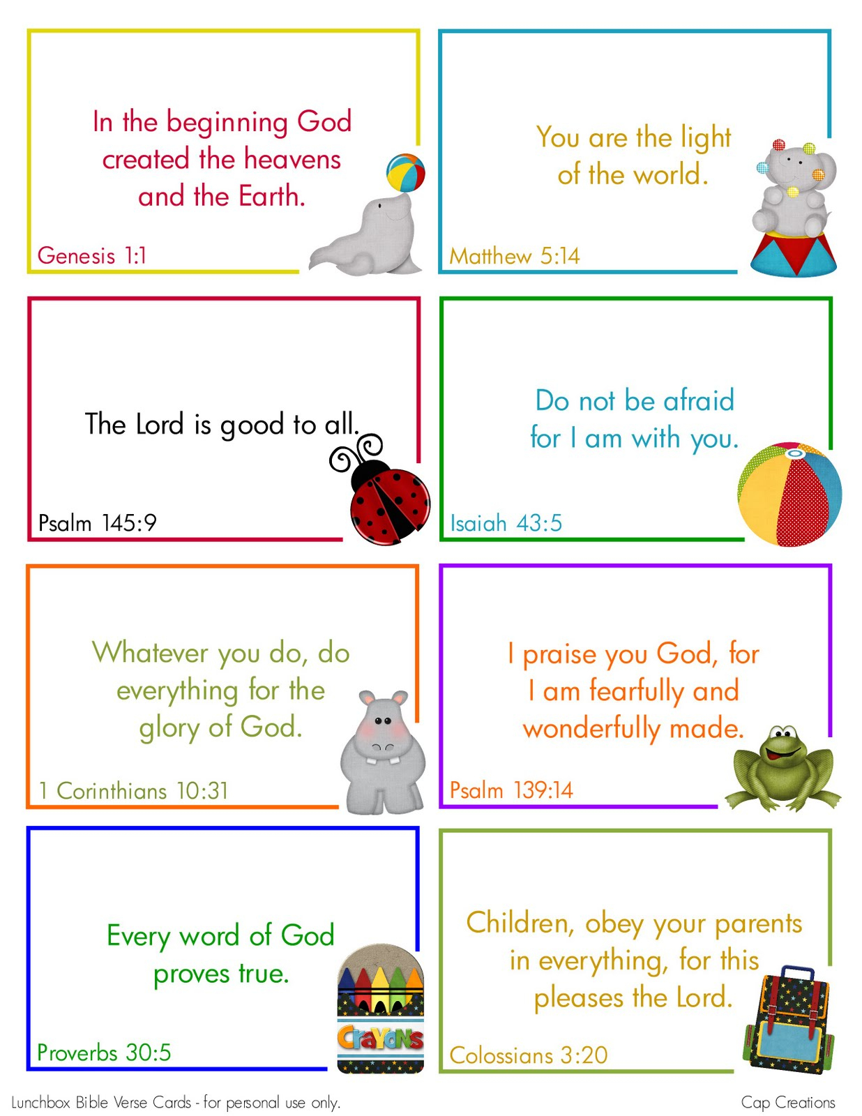 Cap Creations: Free Printable Lunchbox Bible Verse Cards - Free Printable Bible Verses For Children